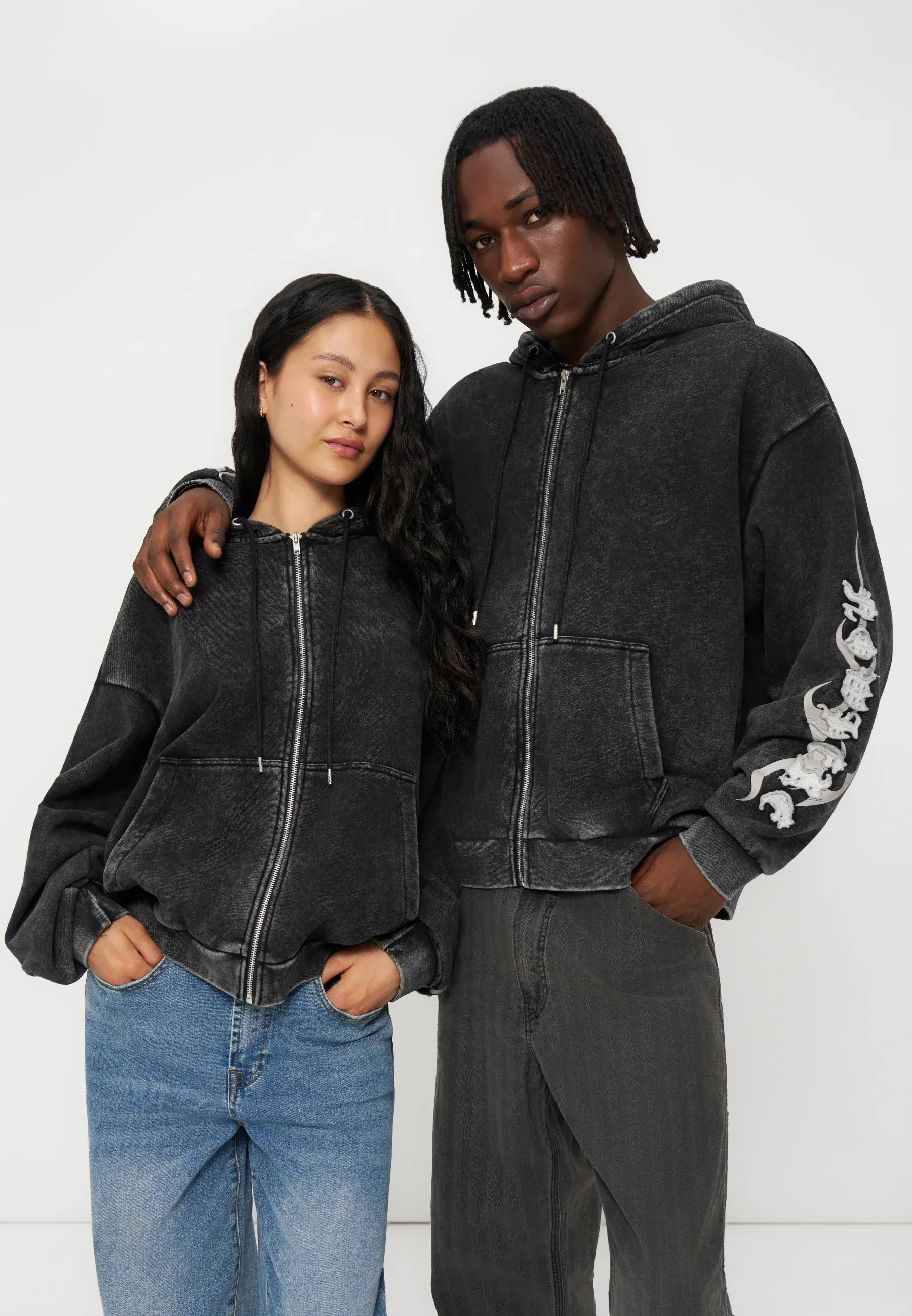 Yourturn Fleece à capuche unisexe Dark Grey Snow Washed