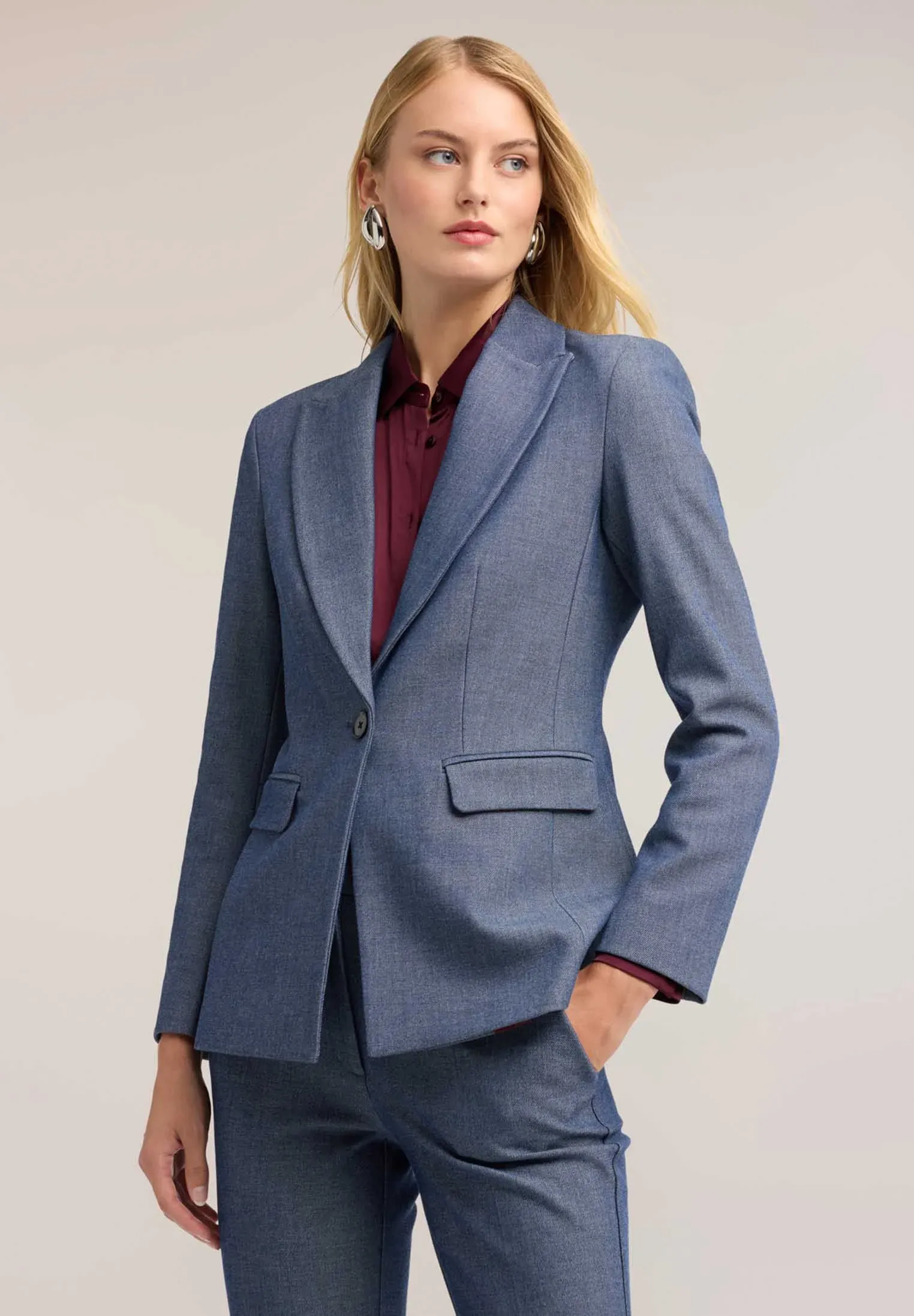 Blazer Motivi Tinto Filo Avec Revers À Lancement Blazer Bleu