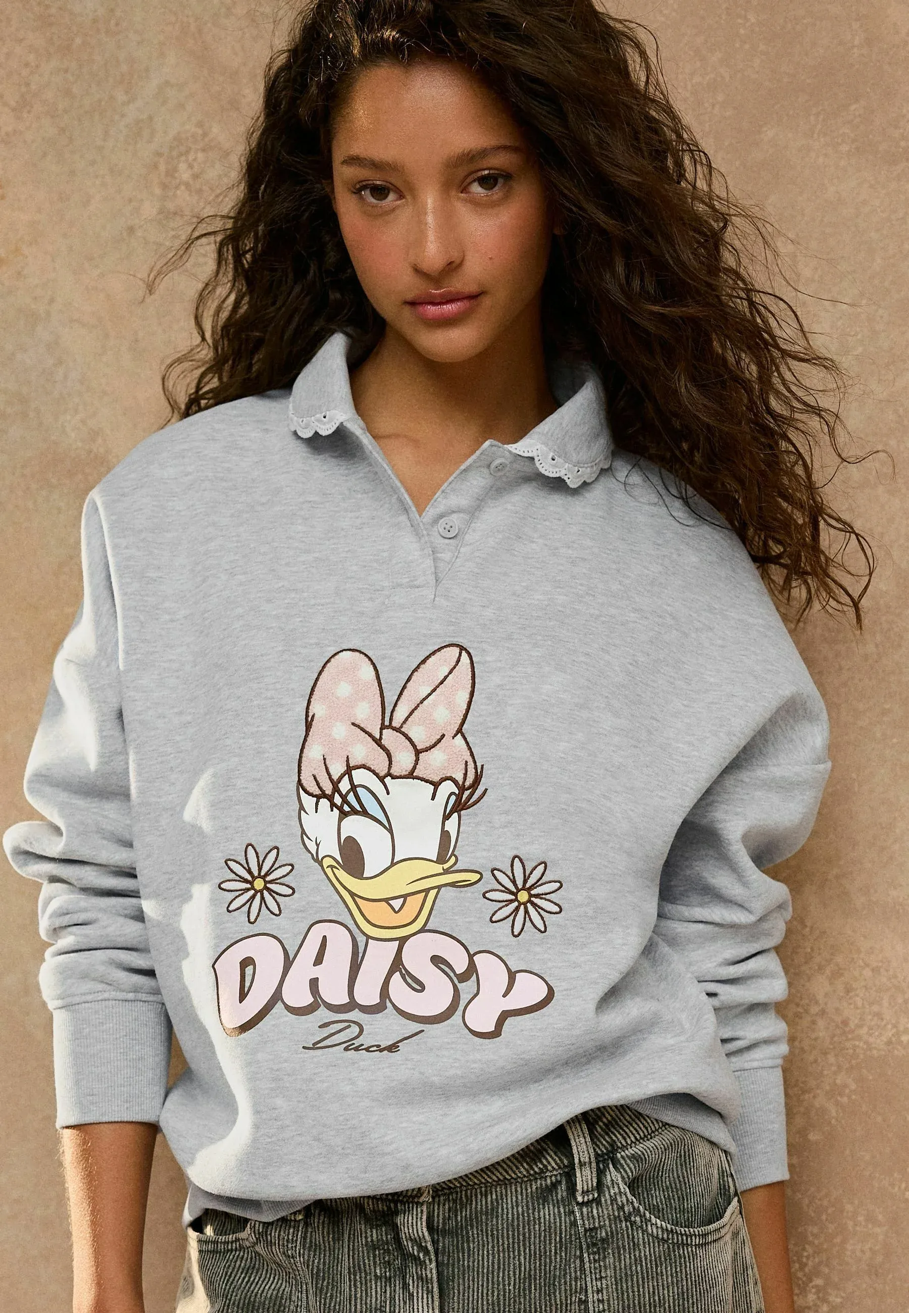 Prochaine Sweat-shirt à col en pointe à manches longues Regular Fit Felpa Gris Daisy Duck