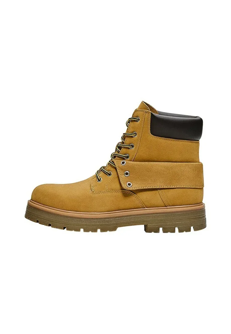 Bershka Bottes de travail à lacets cheville Stivaletti stringati jaune moutarde