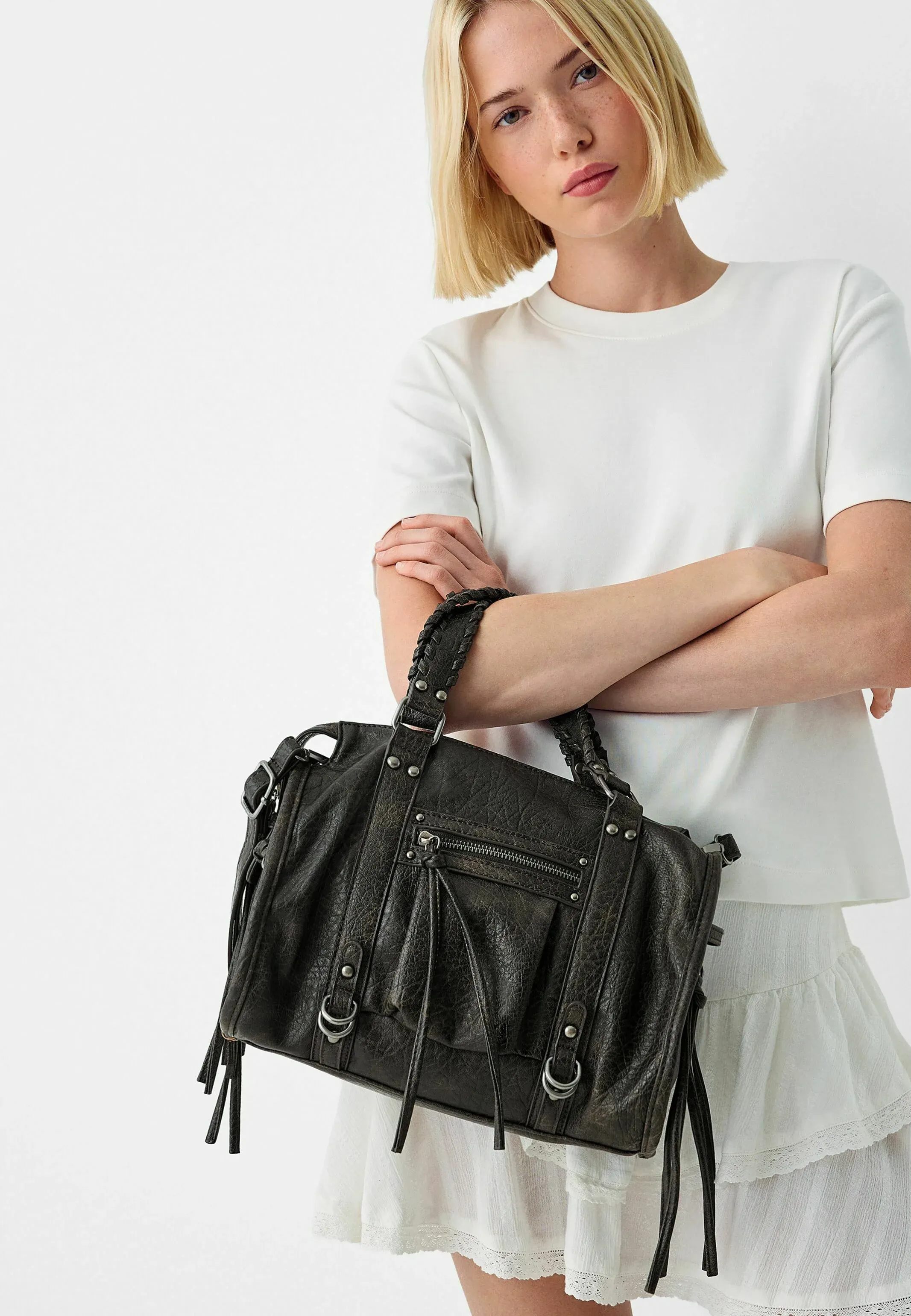 Bershka Effet Usé Avec Sangles Bowling Borsa A Main Noir