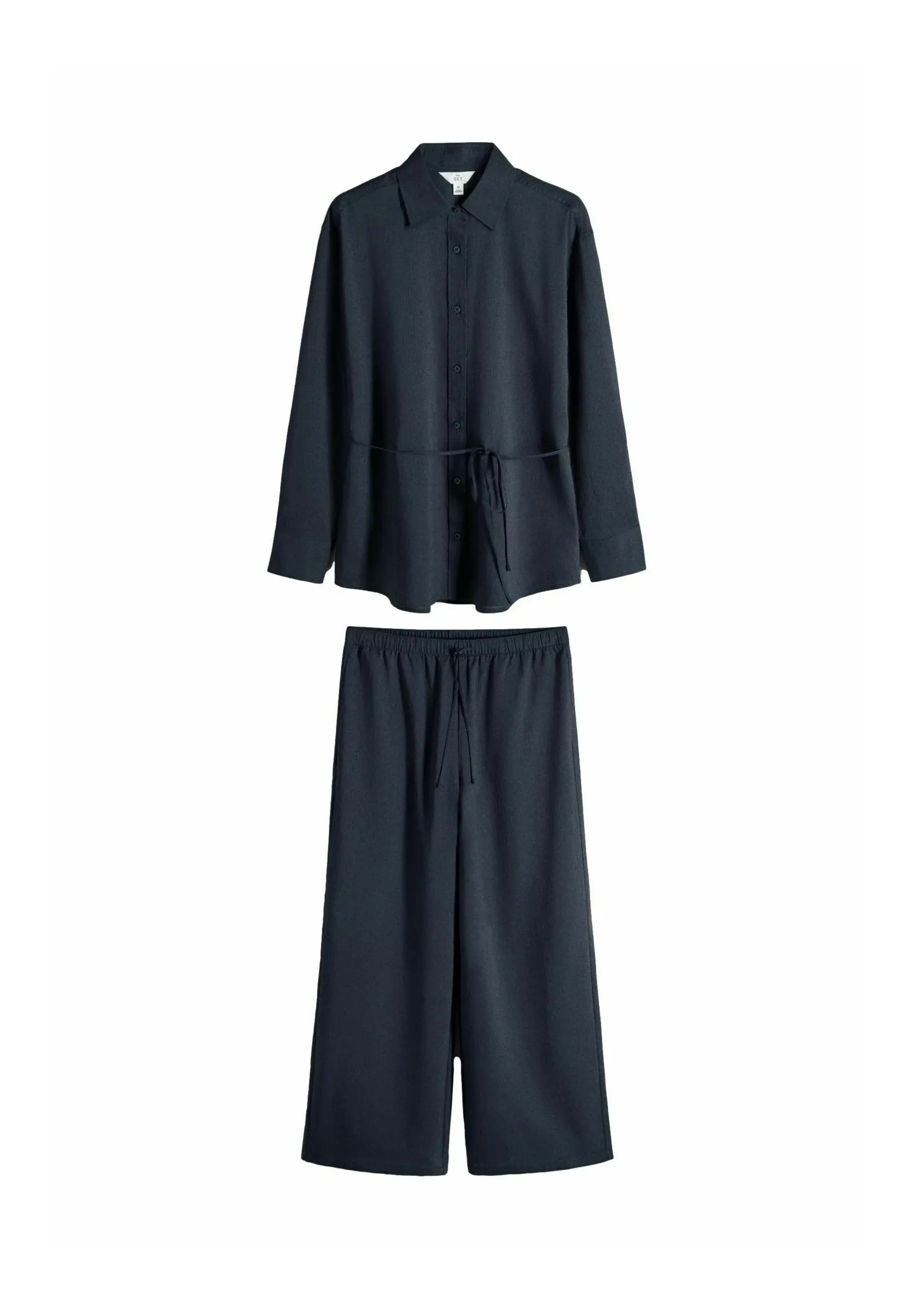 Le jeu Chemise à nœud et Pantalon à coupe régulière - Camicia Bleu marine à rayures