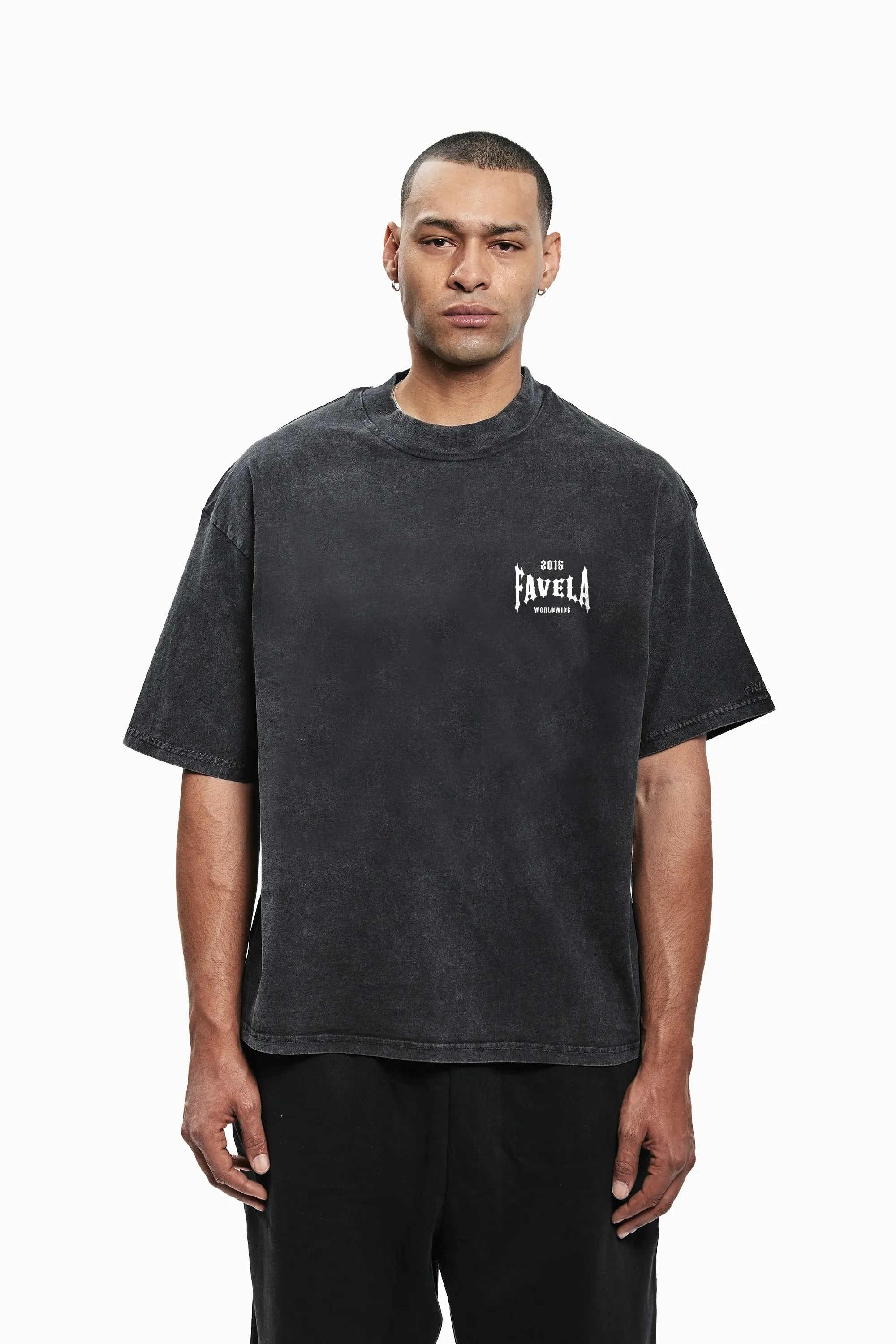 T-shirt unisexe Favela X2 à imprimé lavé noir