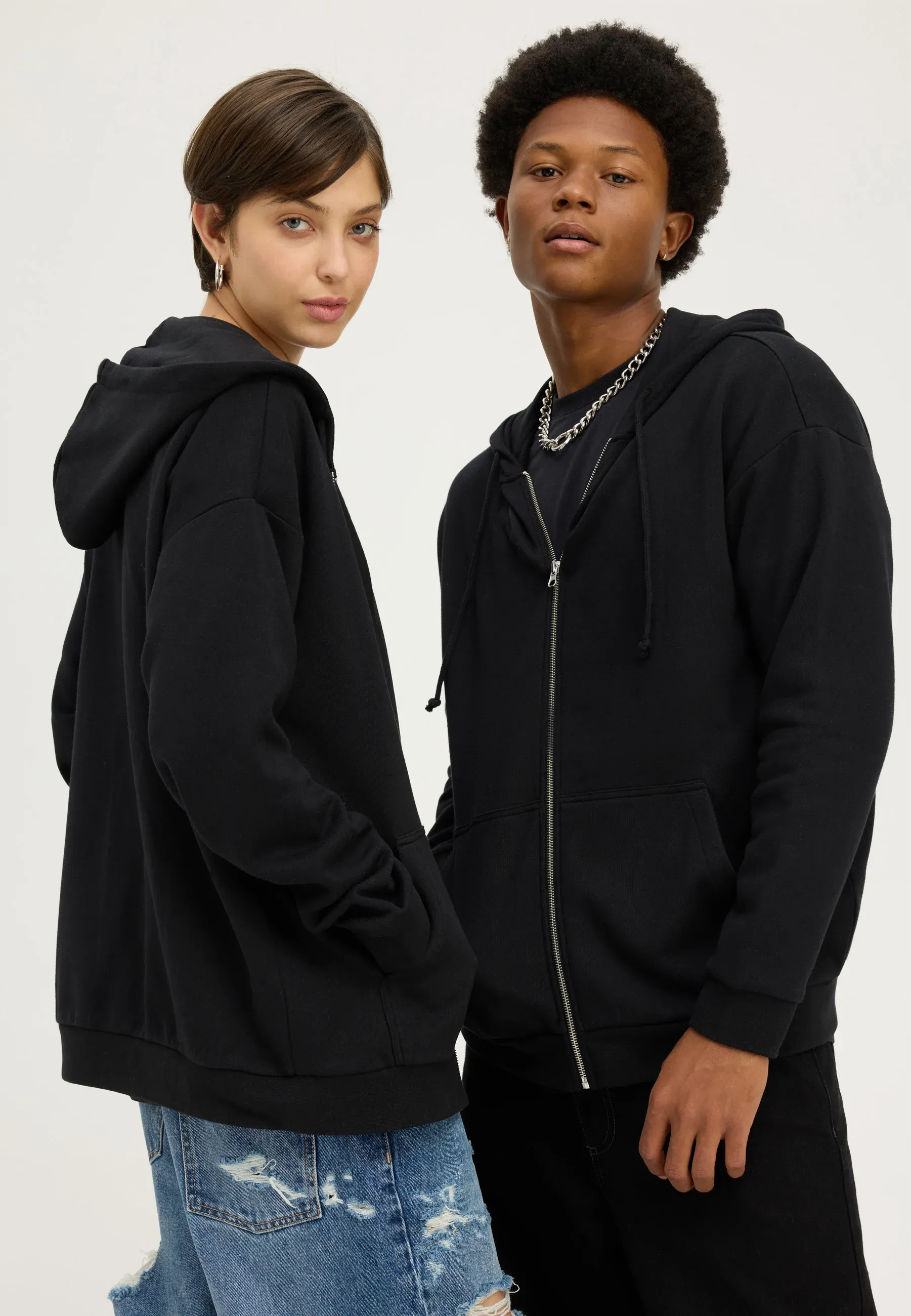 Yourturn Relaxed Fit Unisex Felpa Con Zip Noir