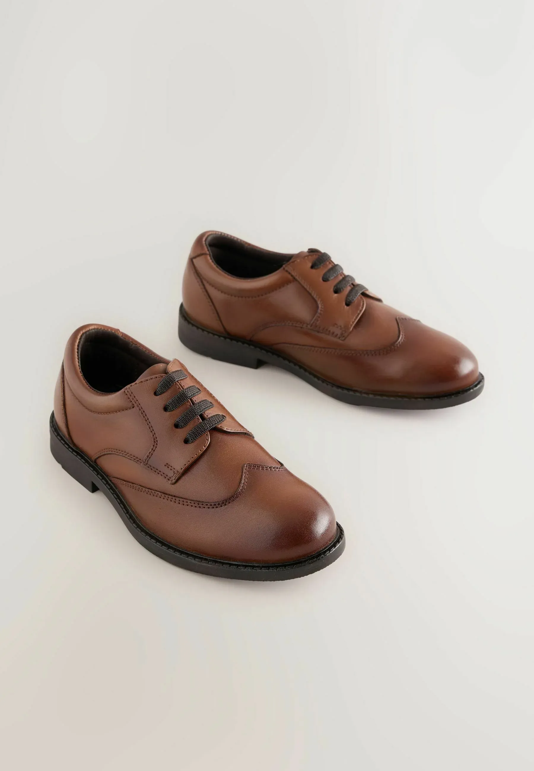 Next Chaussures en cuir élastique à lacets à bout carré Stringate Élégantes Tan Brun