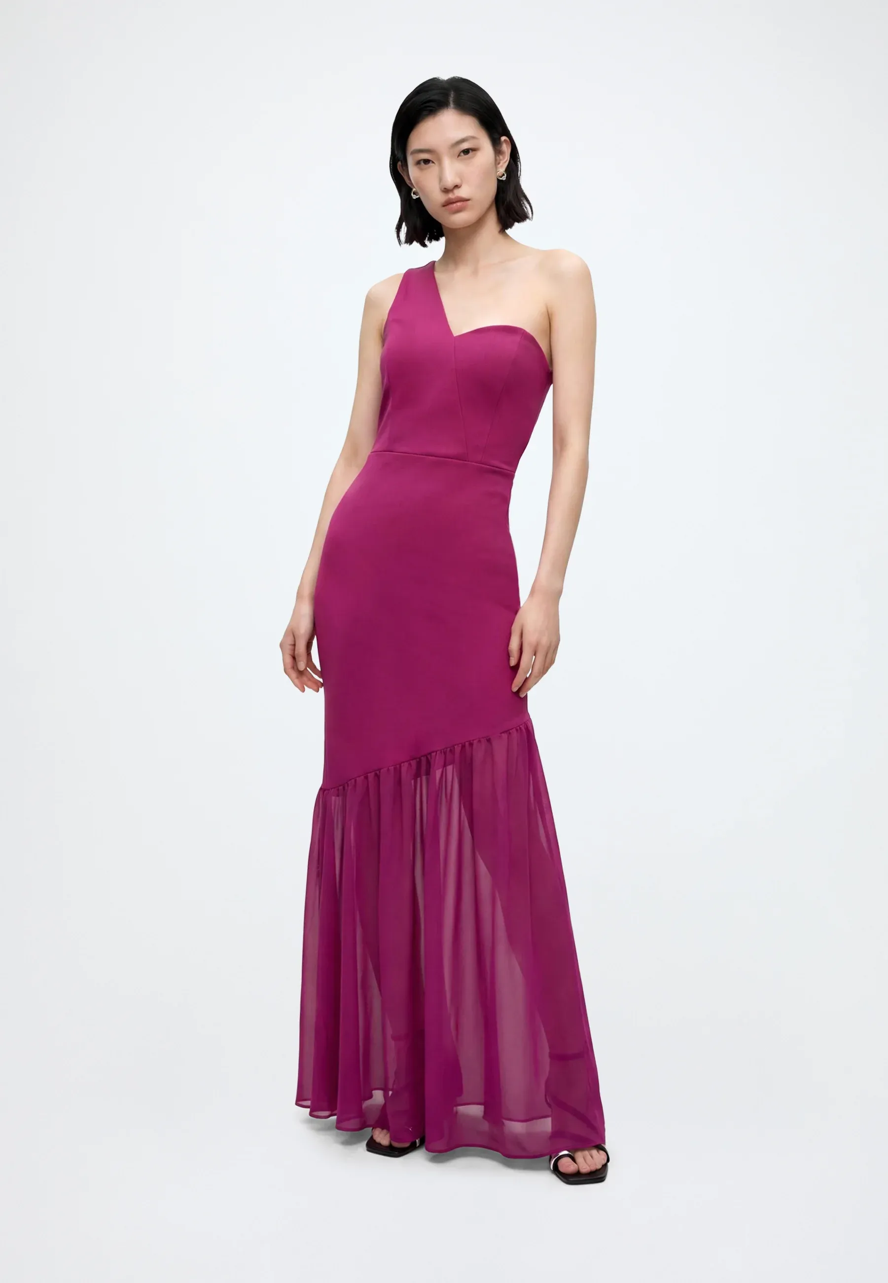 Wal G Kaif Robe Maxi Transparente à Une Épaule avec Jupe - Robe pour Occasions Spéciales Plum