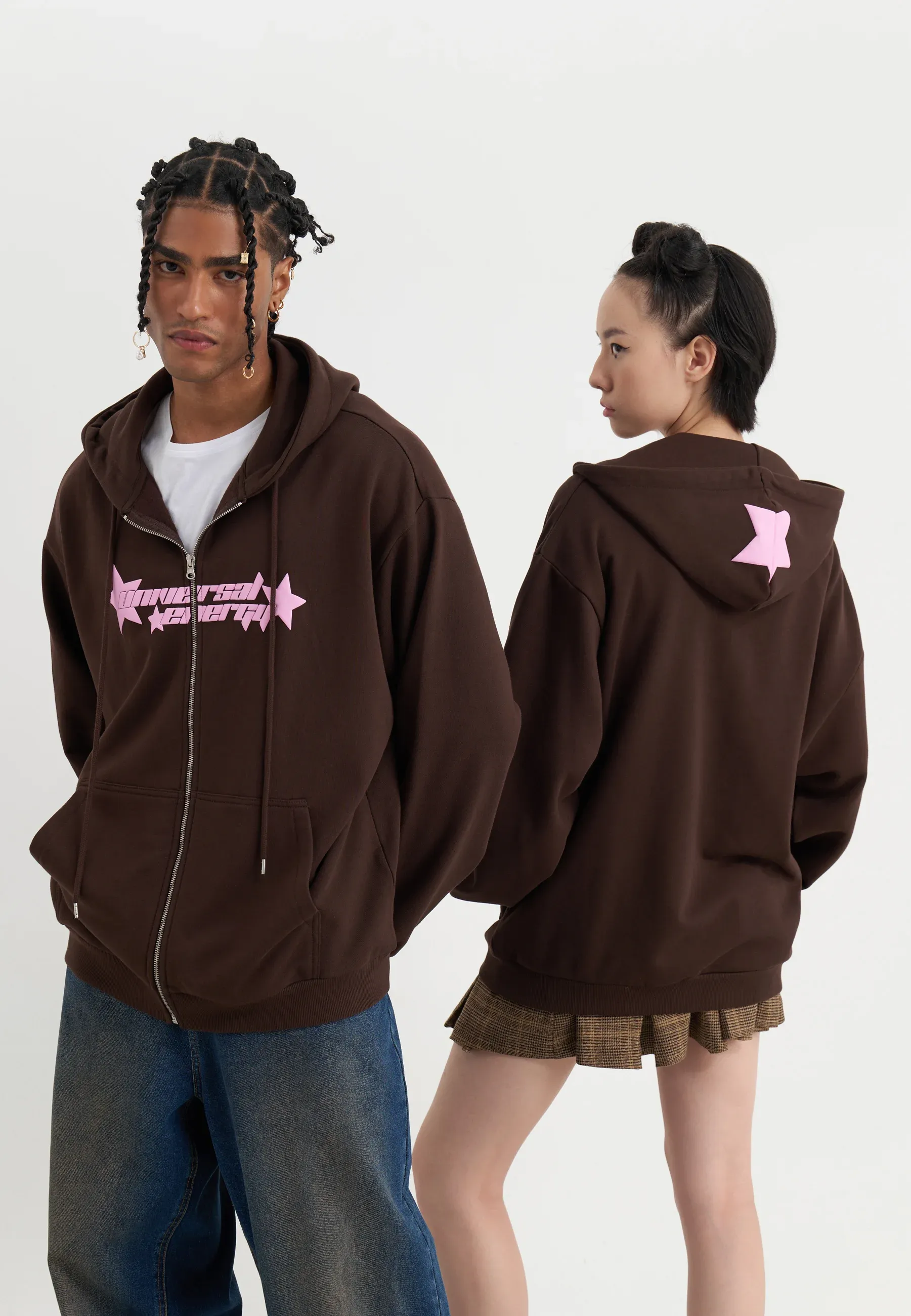 Yourturn Felpa à capuche unisexe avec fermeture éclair Dark Brown