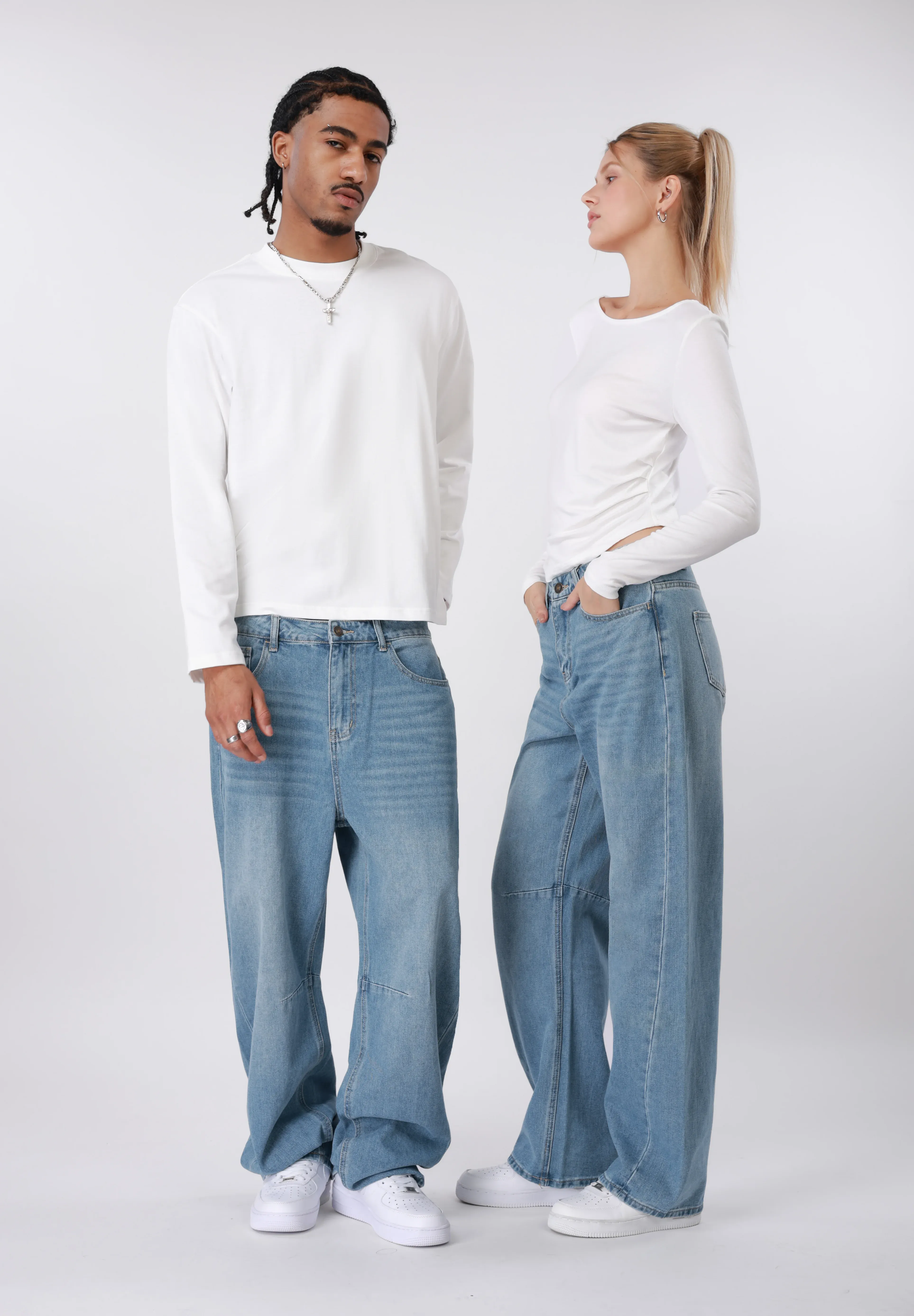 Yourturn Jeans Unisexe A Sigarette Bleu Denim