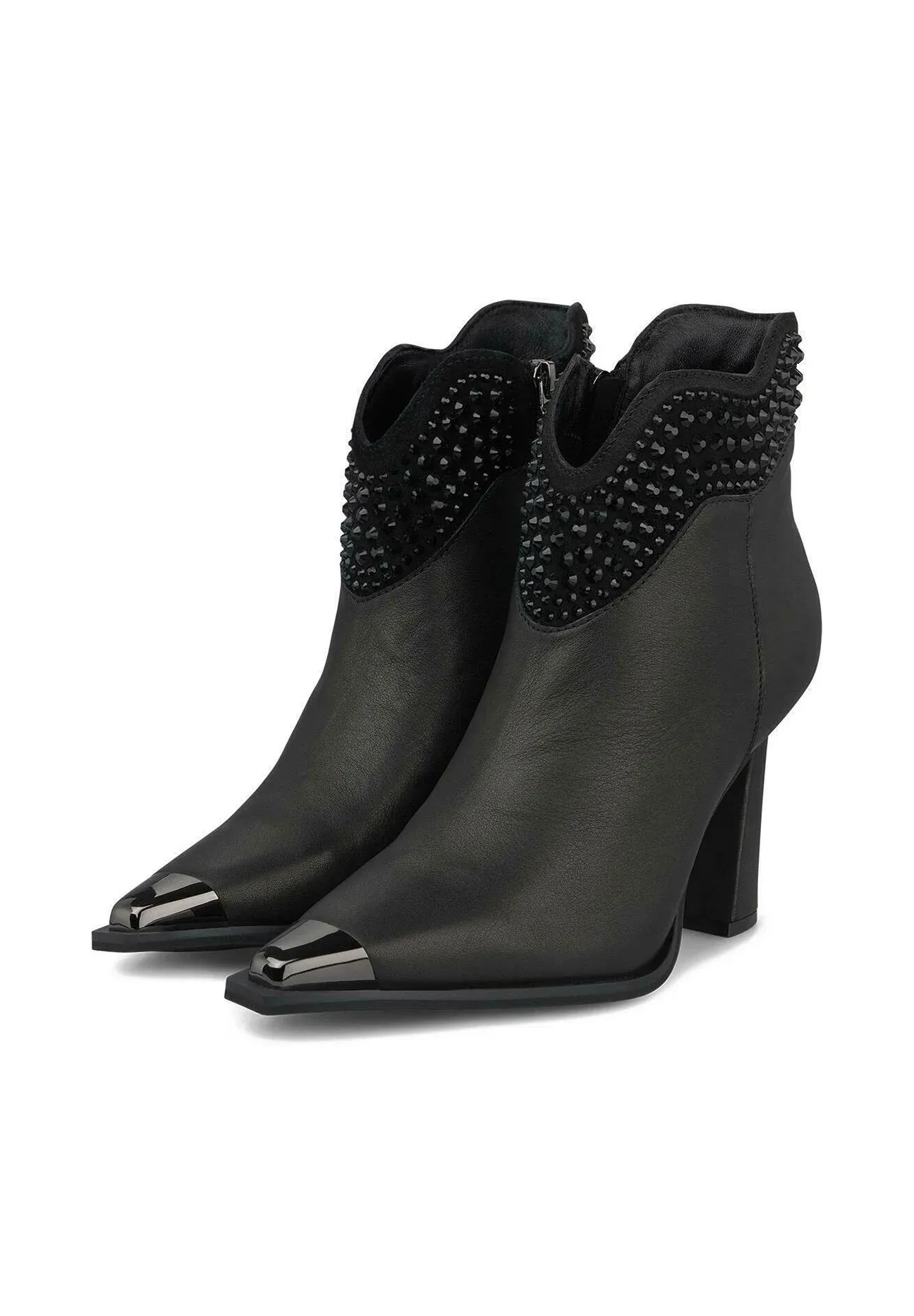 Alma En Pena Bottes Texanes Biker à Talon Aigu et Fermeture Éclair Noir