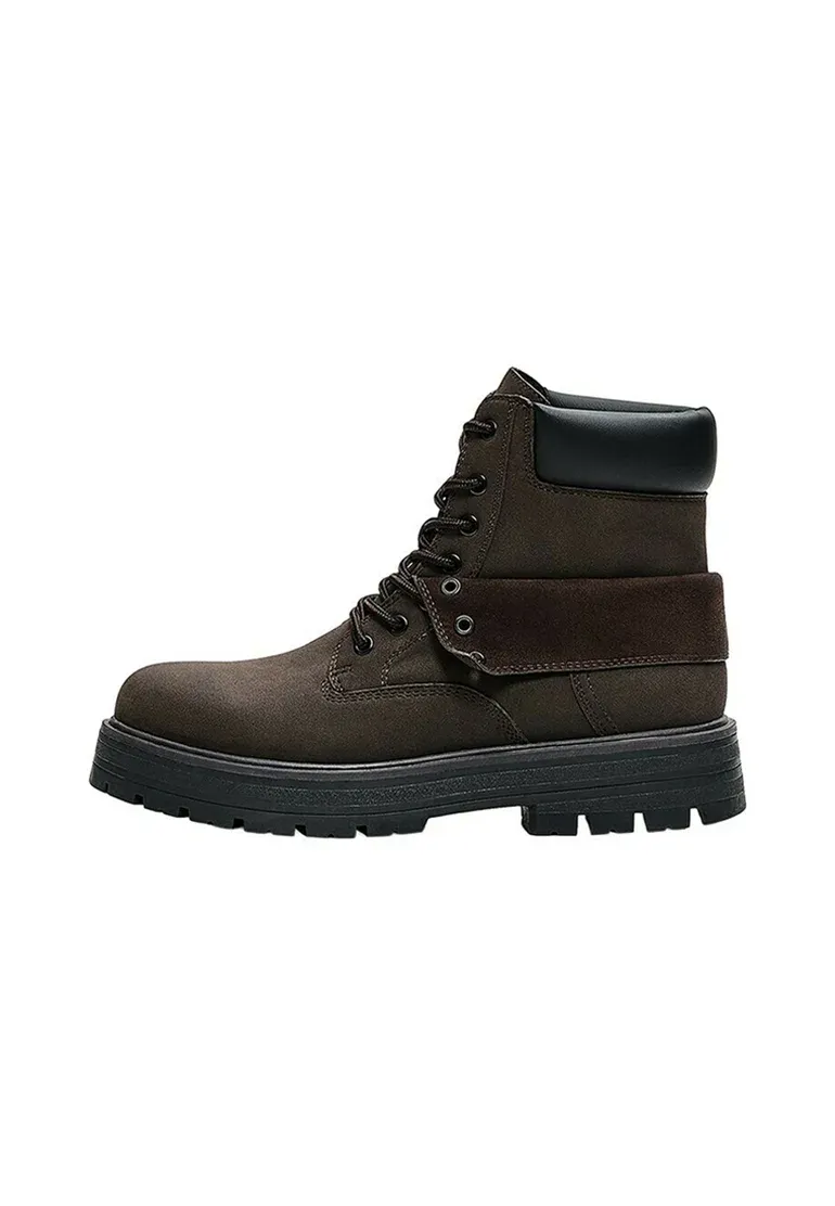 Bershka Bottes de travail à lacets cheville Bottes stringati marron