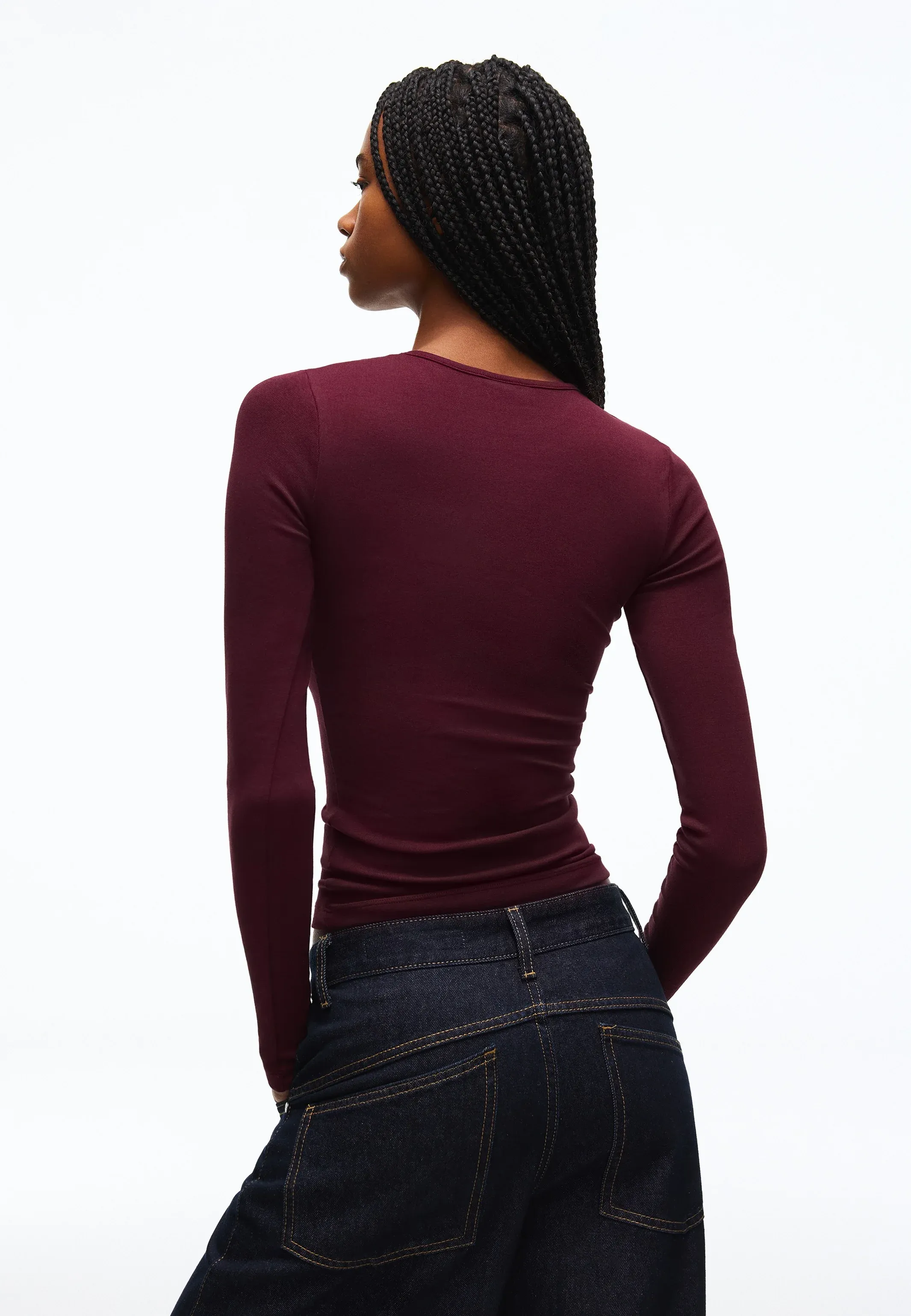 Bershka T-shirt à manches longues col rond Maglietta a manica lunga rosso scuro