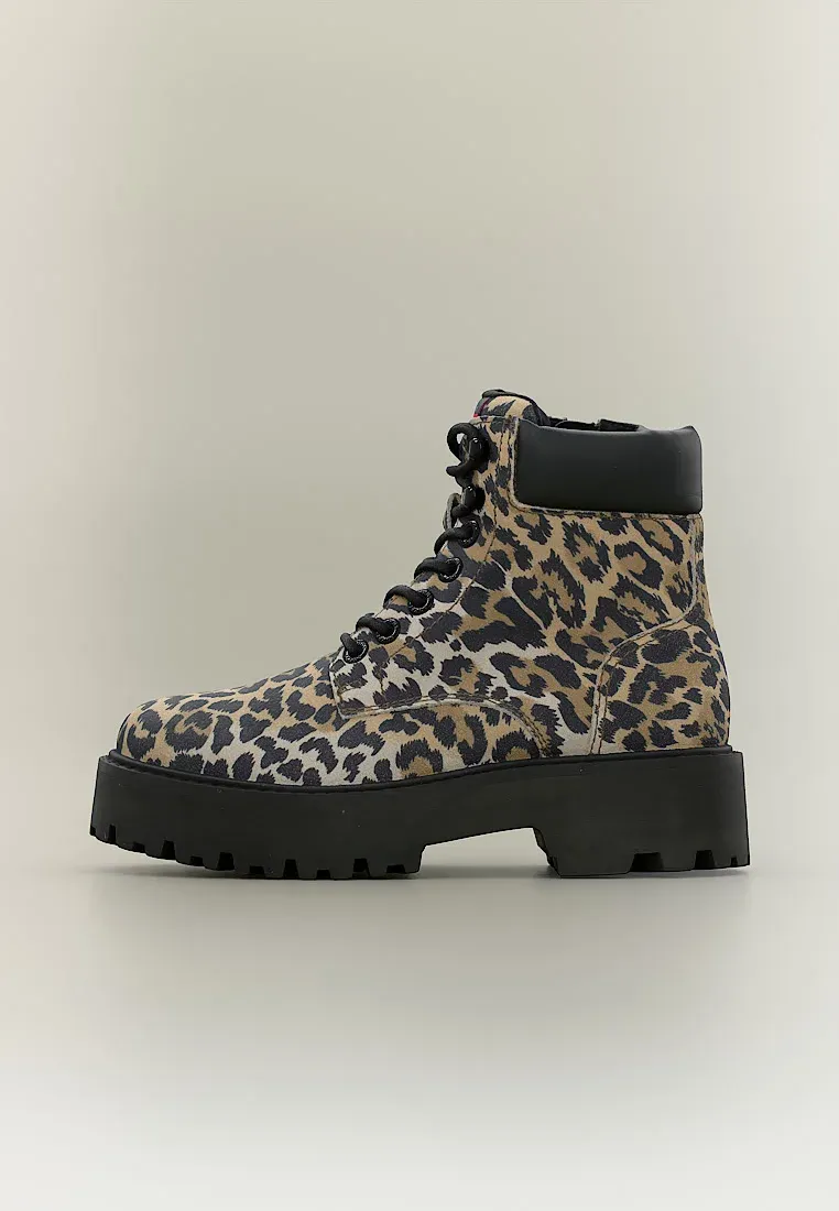 Tommy Jeans Plateforme Cheetah Bottes Stivaletti Stringati Multicolore Bleu Foncé