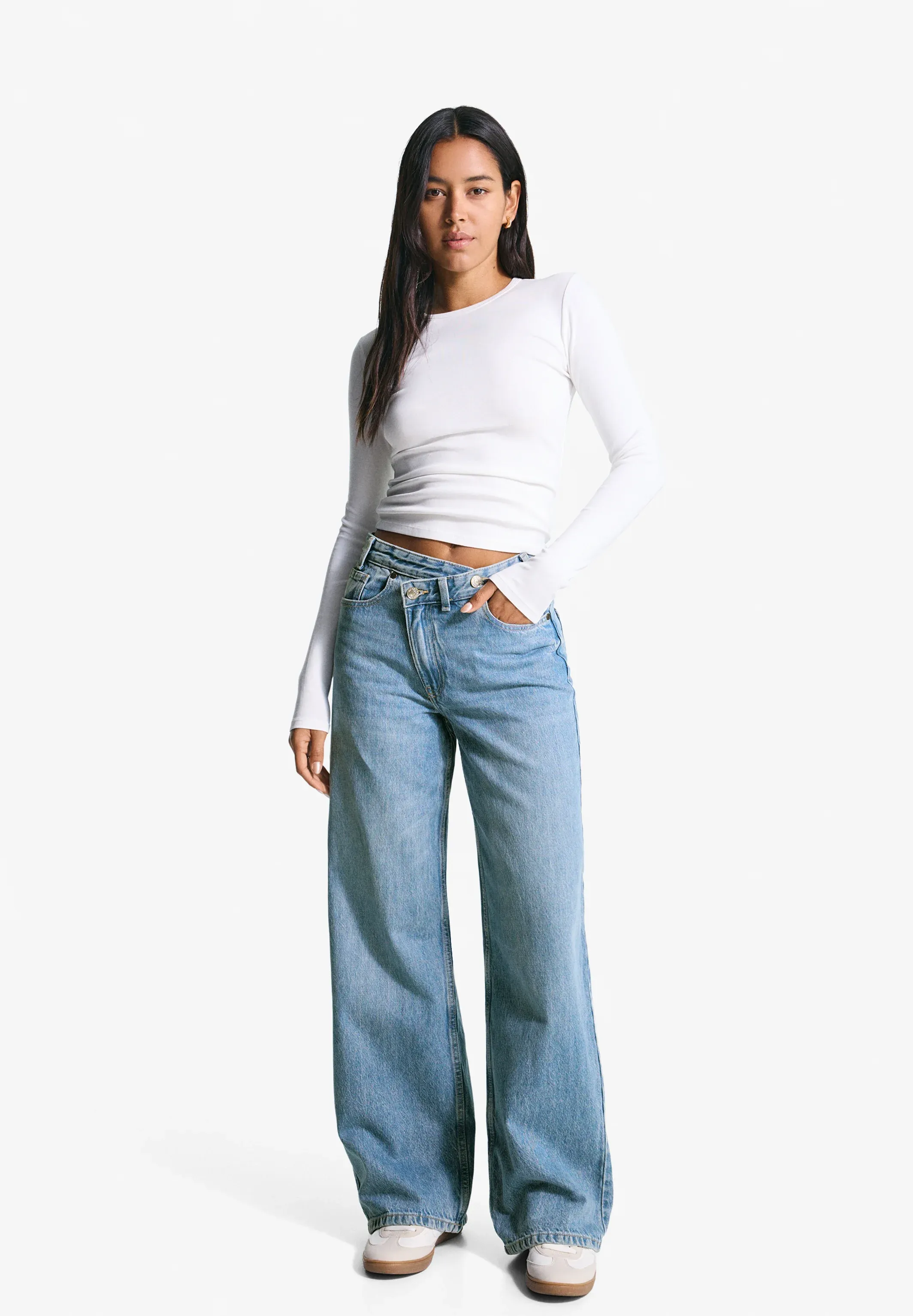 Sac Bershka Jeans à Jambes Large Bleu Clair Denim