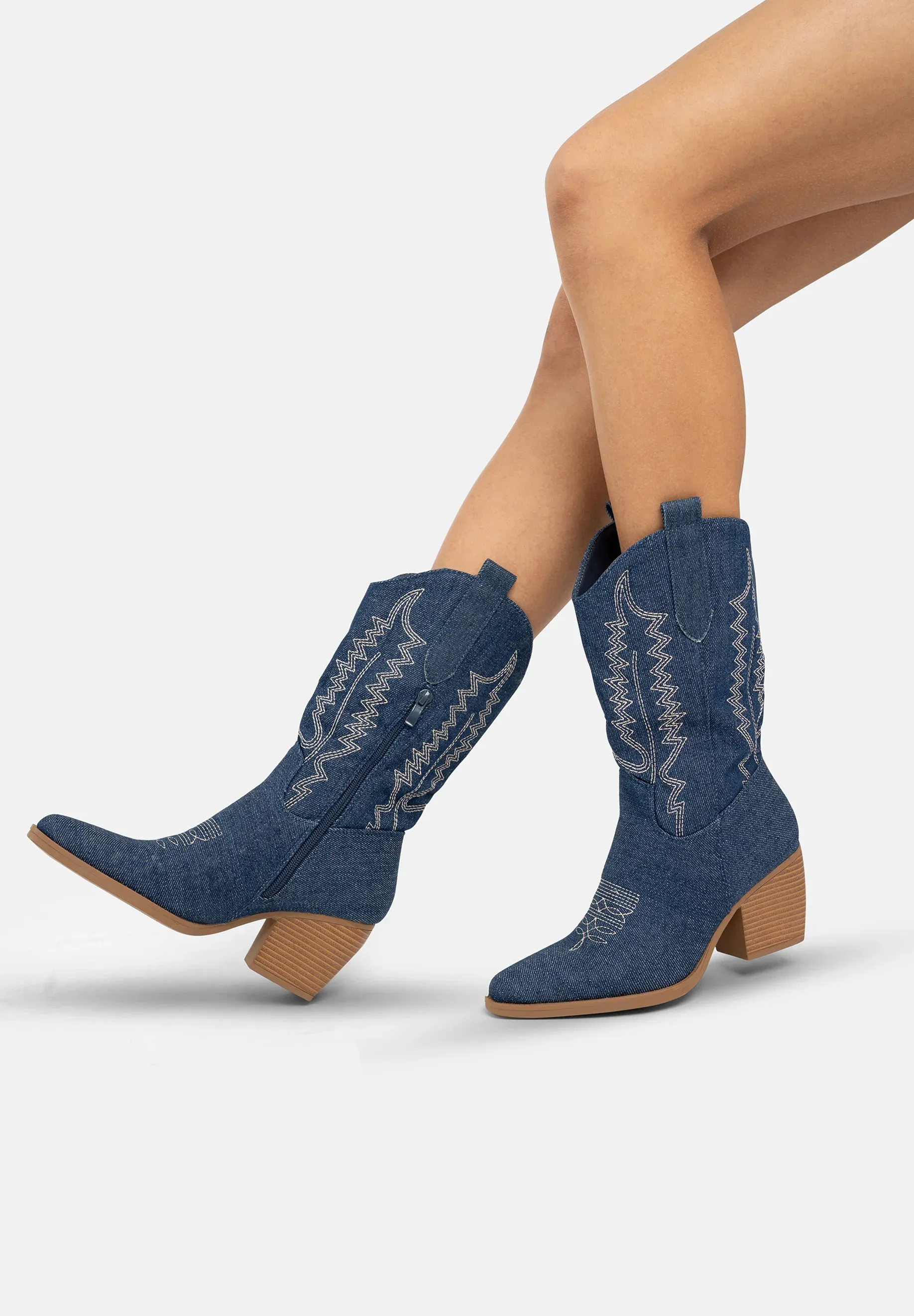 Salinyang Bottes texanes motard bleu