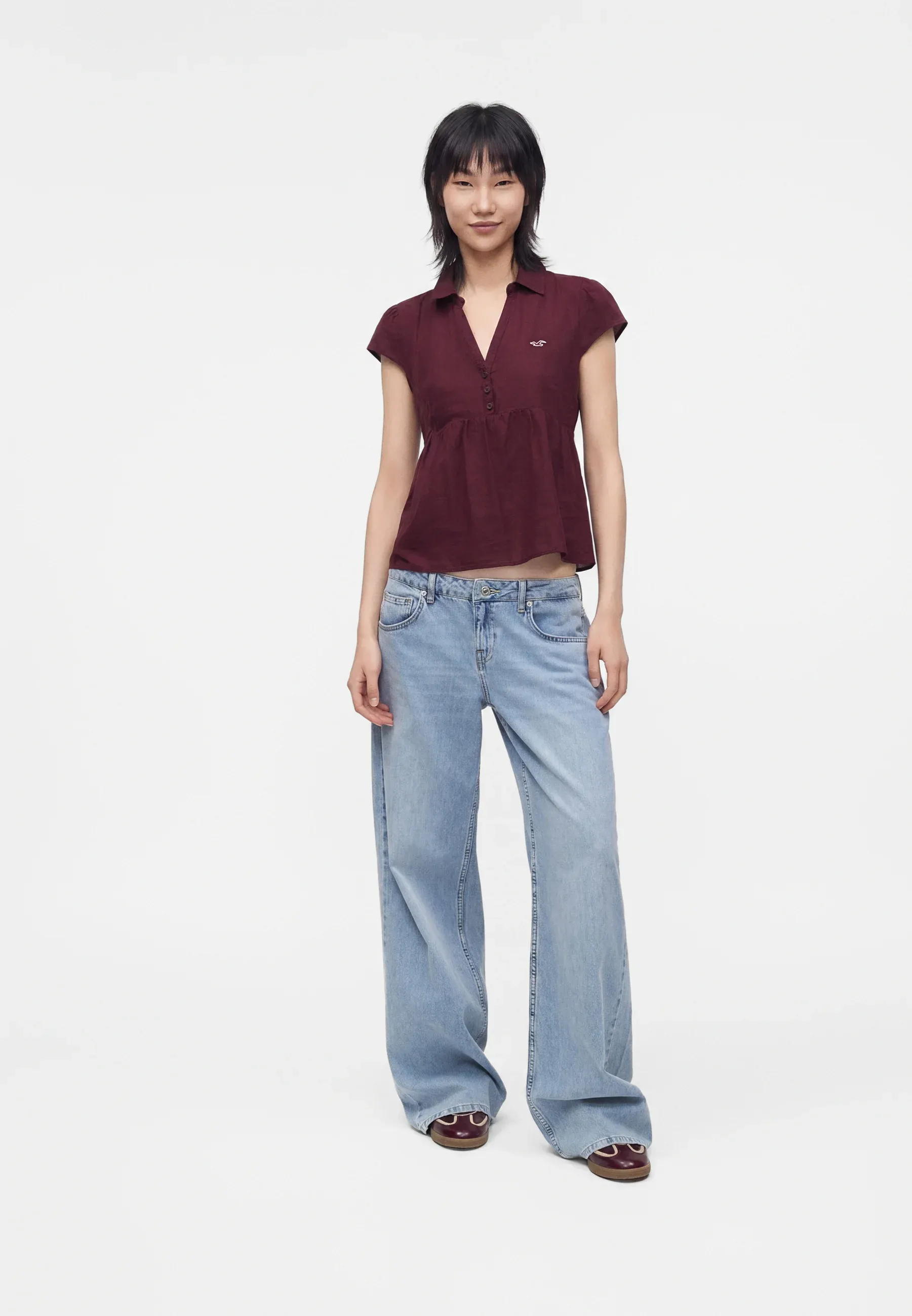 Hollister Co Icon Babydoll Shirting Camicetta Bordeaux