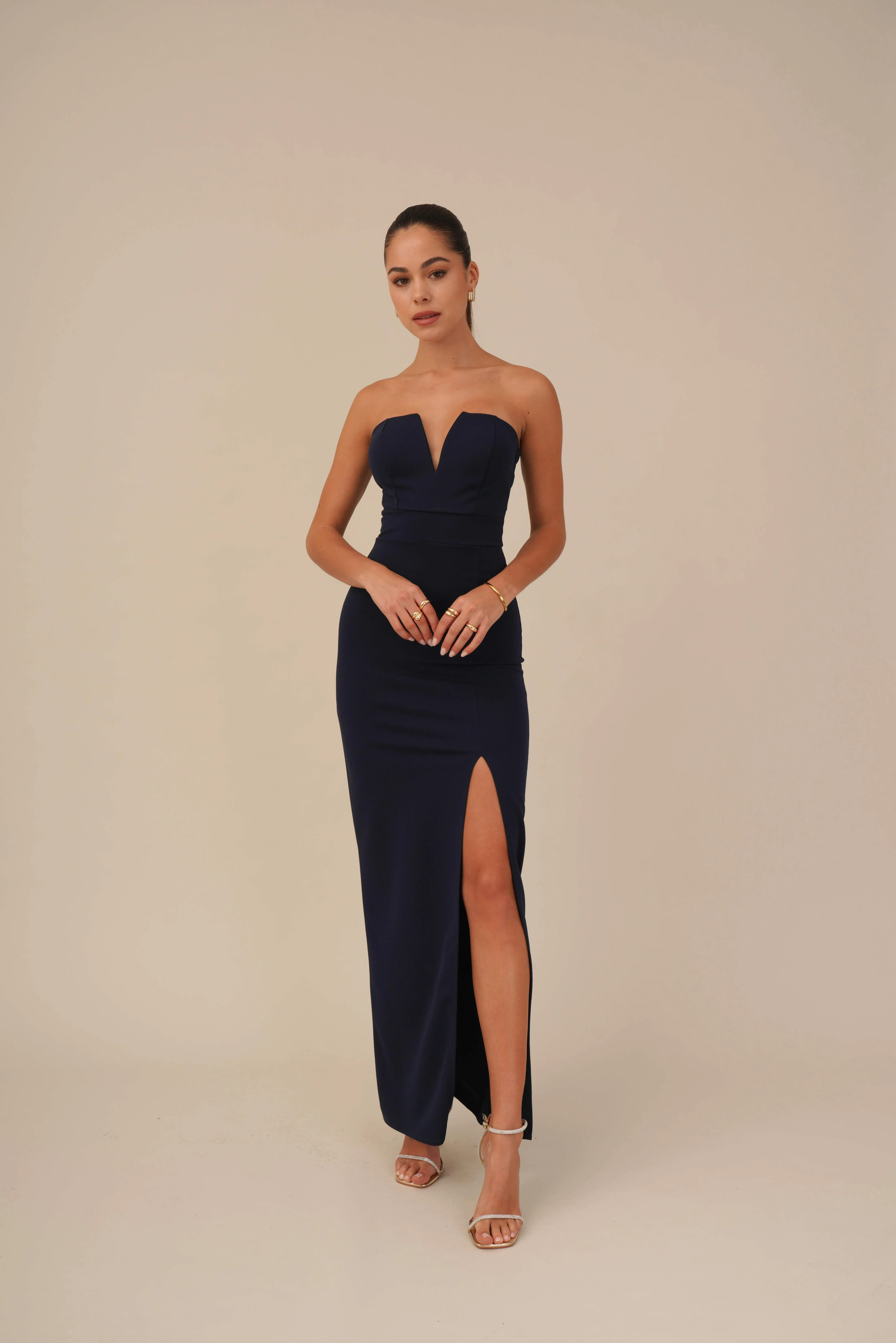 Wal G Anna Robe Col V Robe de Soirée Bleu Marine