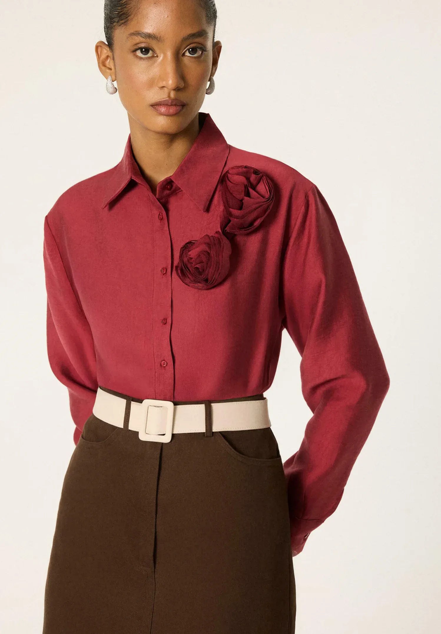 Chemise Touché Privé à Détail Rose - Camicia - bordeaux