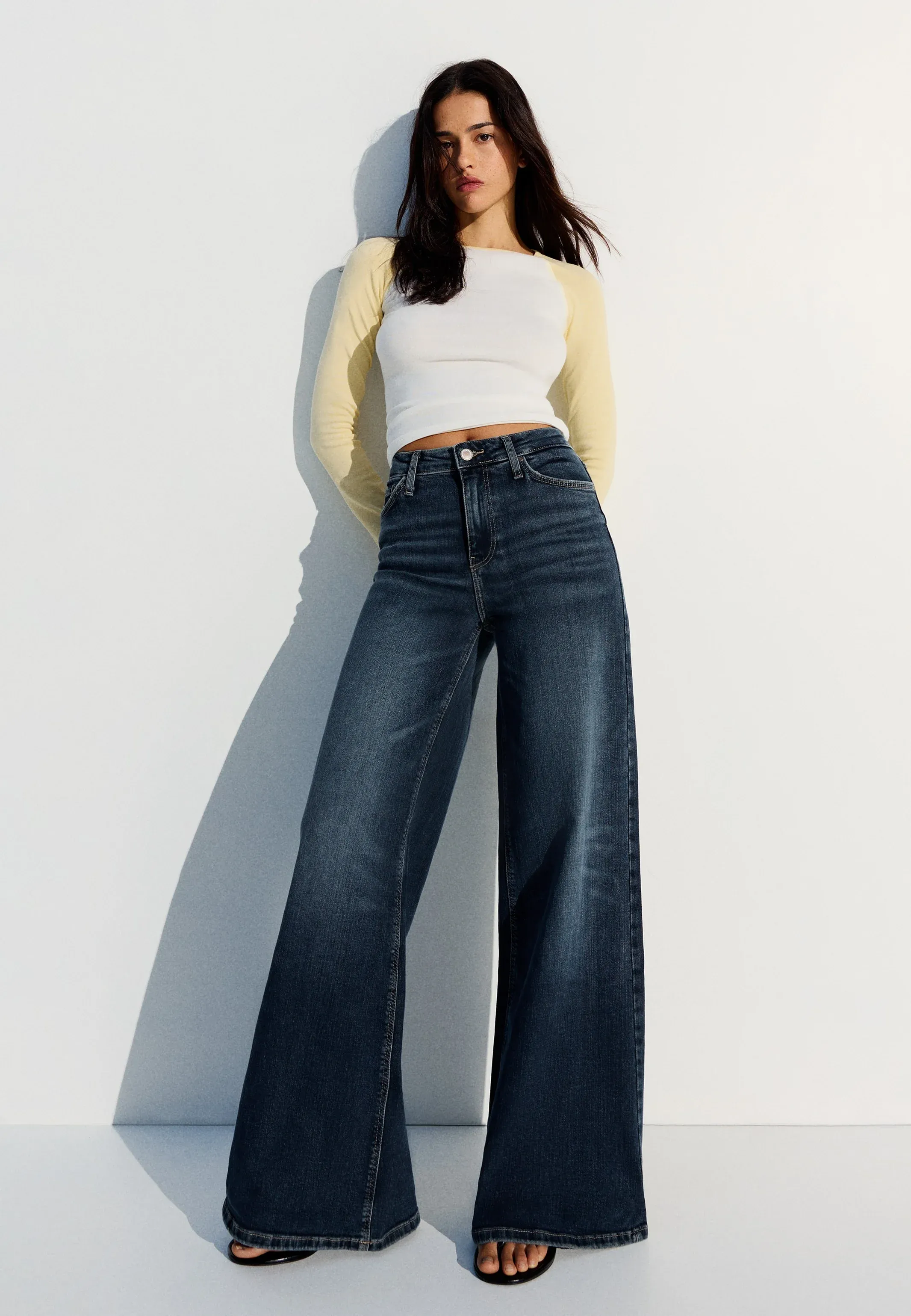 Bershka Pantalon Large Jambe Bleu Foncé