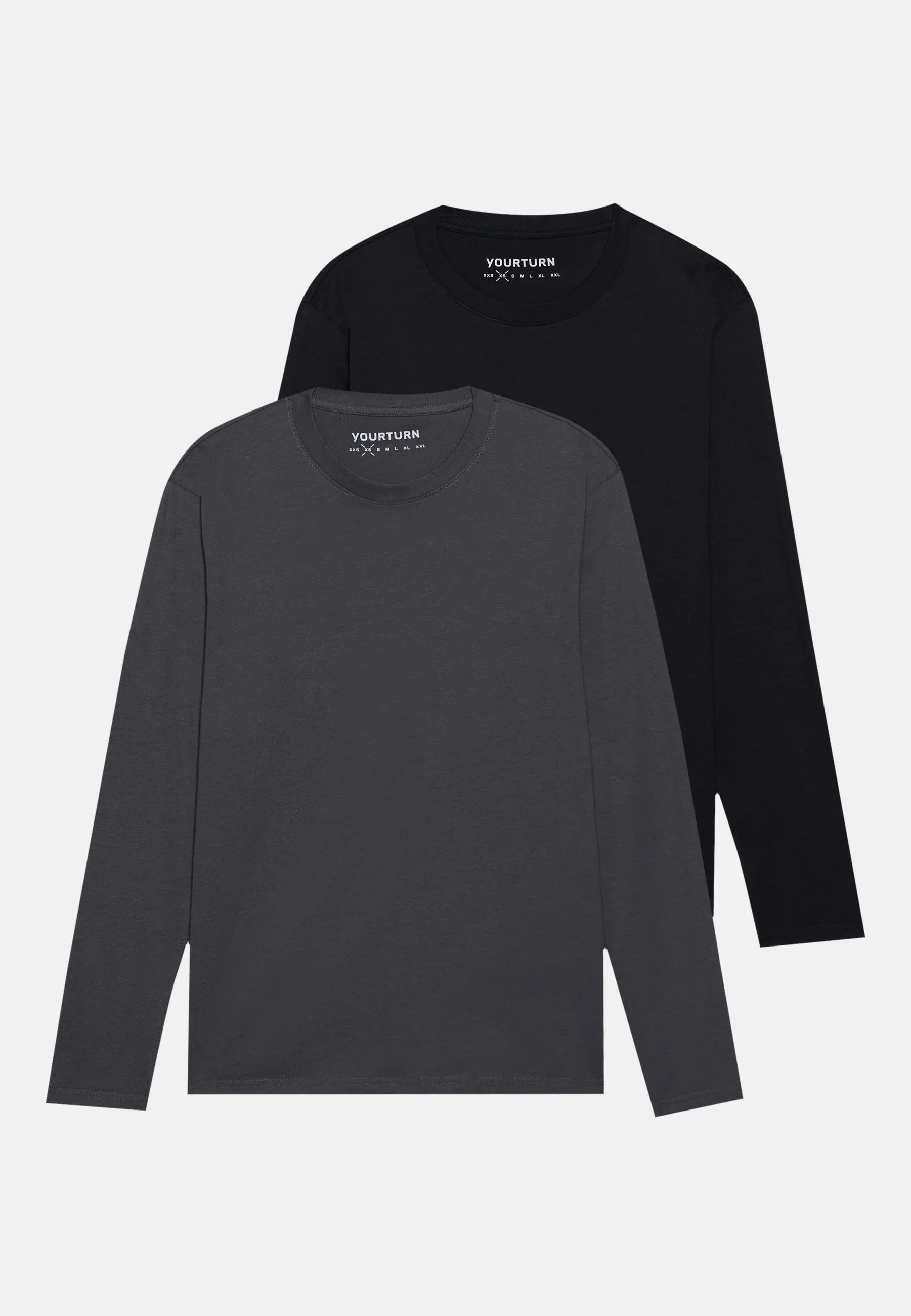 Yourturn 2 pièces T-shirt unisexe à manches longues Noir/gris foncé