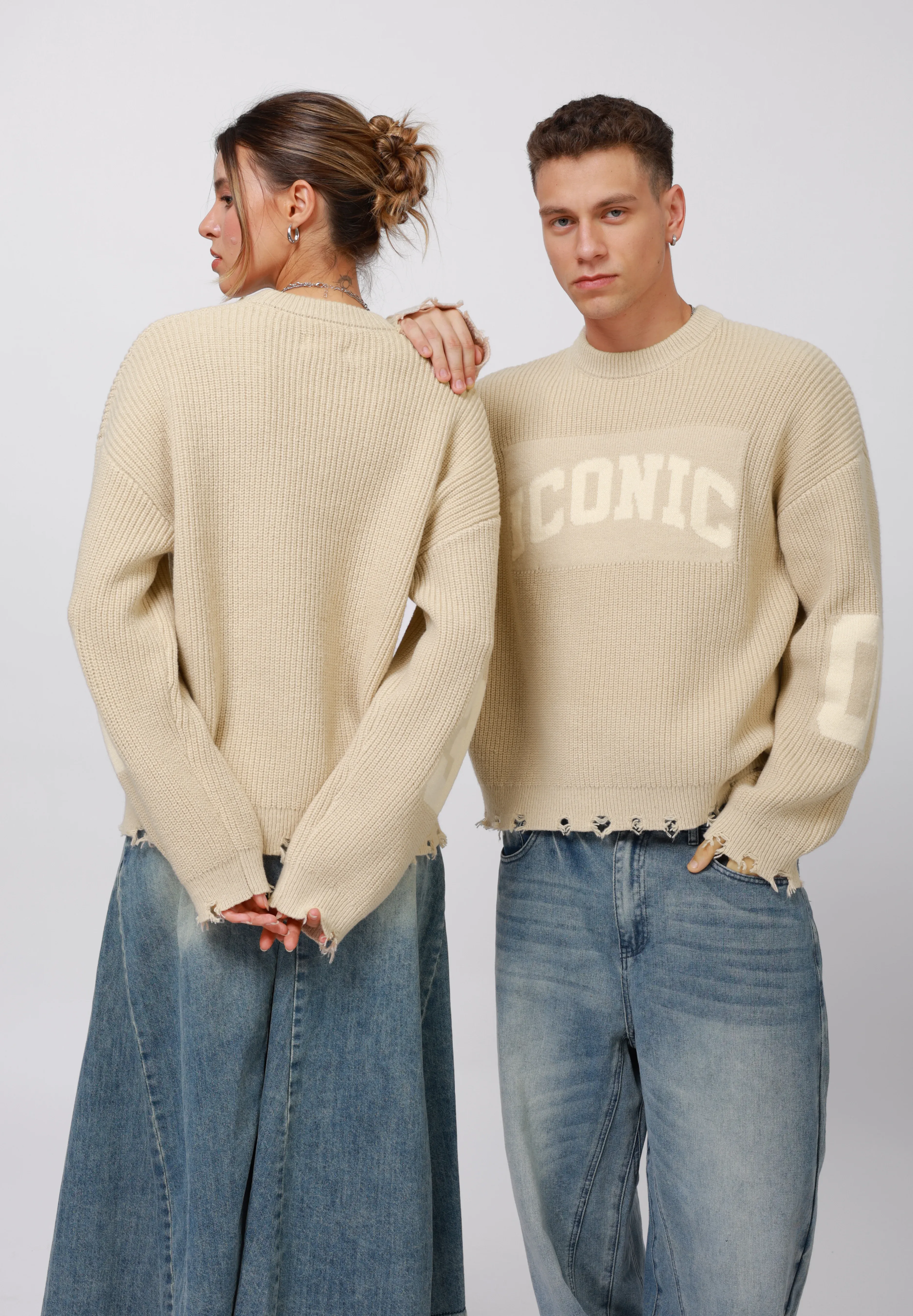 Pull unisexe beige/ivoire Yourturn