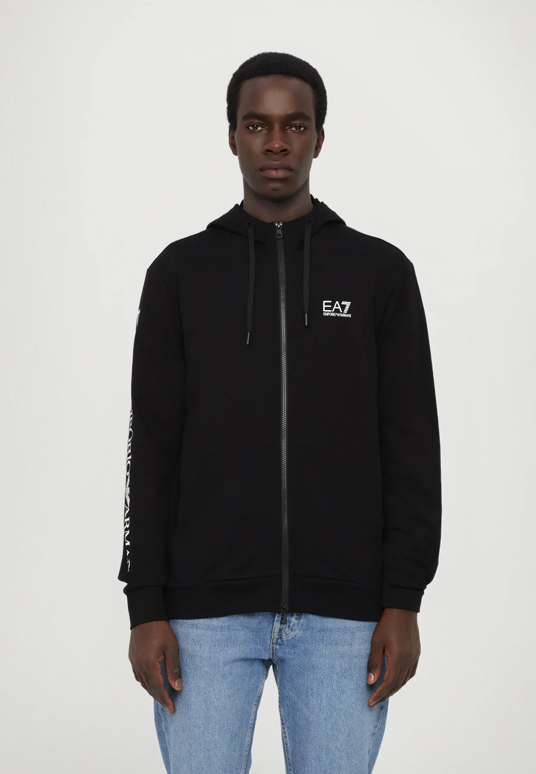 Ea7 Emporio Armani Pull-over à capuche avec fermeture Éclair Noir/blanc