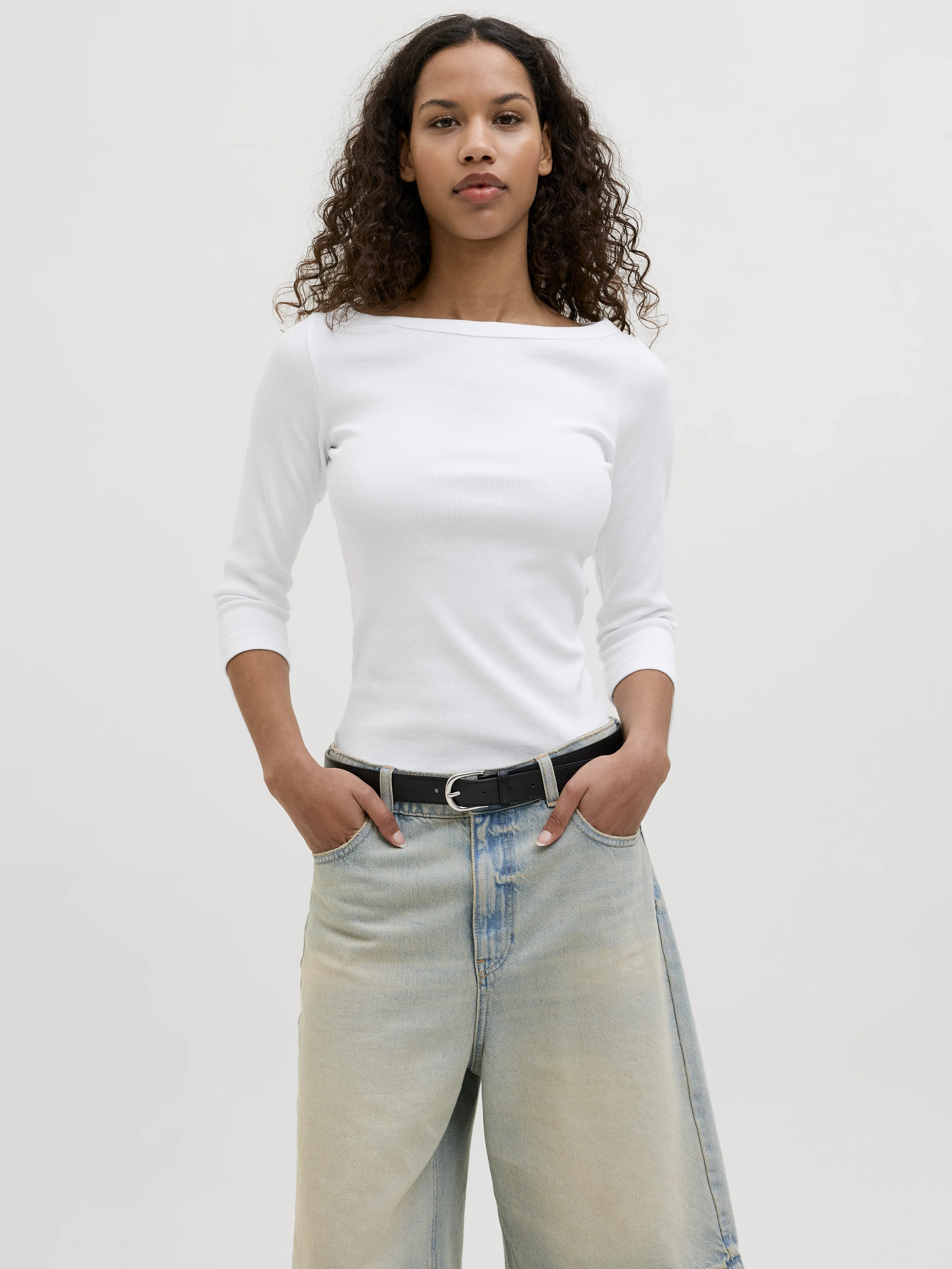 JJXX JXFIFI - T-shirt à manches longues col bateau blanc vif