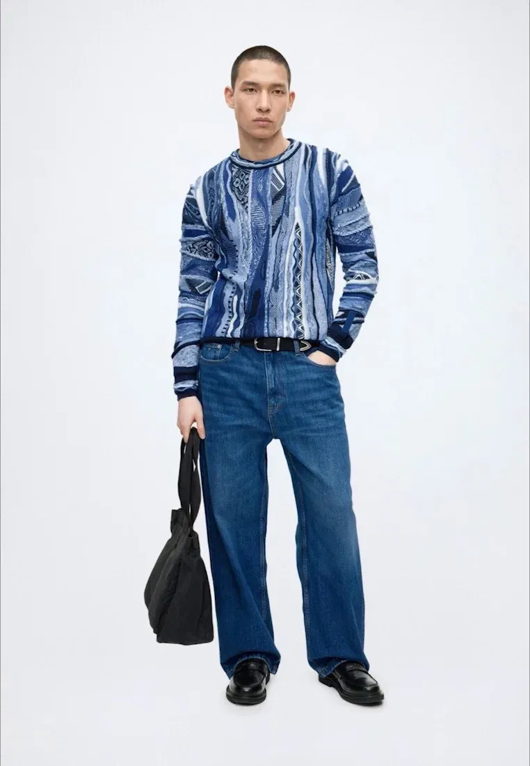 Carlo Colucci Pull 3D Tricot Bleu Multicolore