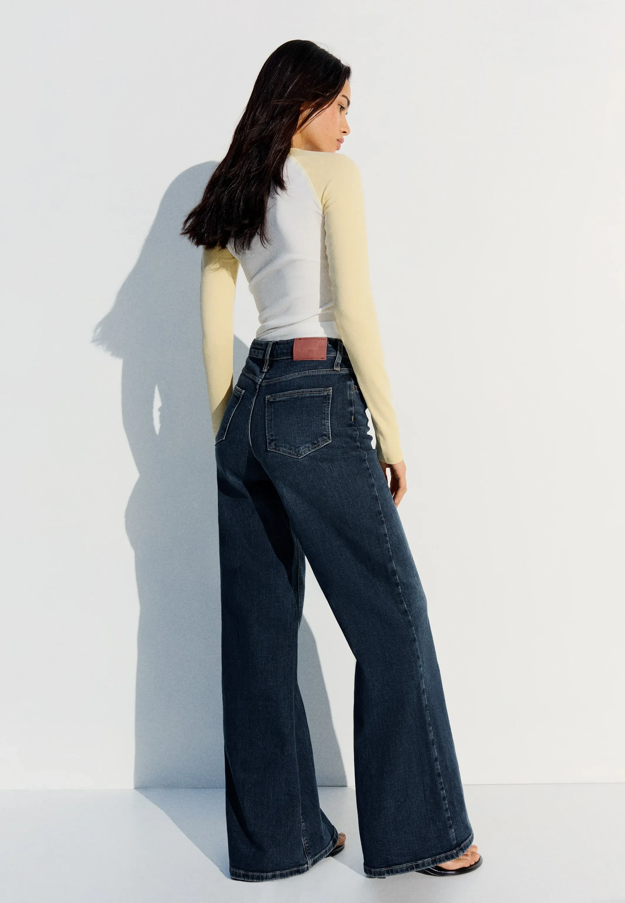Bershka Pantalon Large Jambe Bleu Foncé