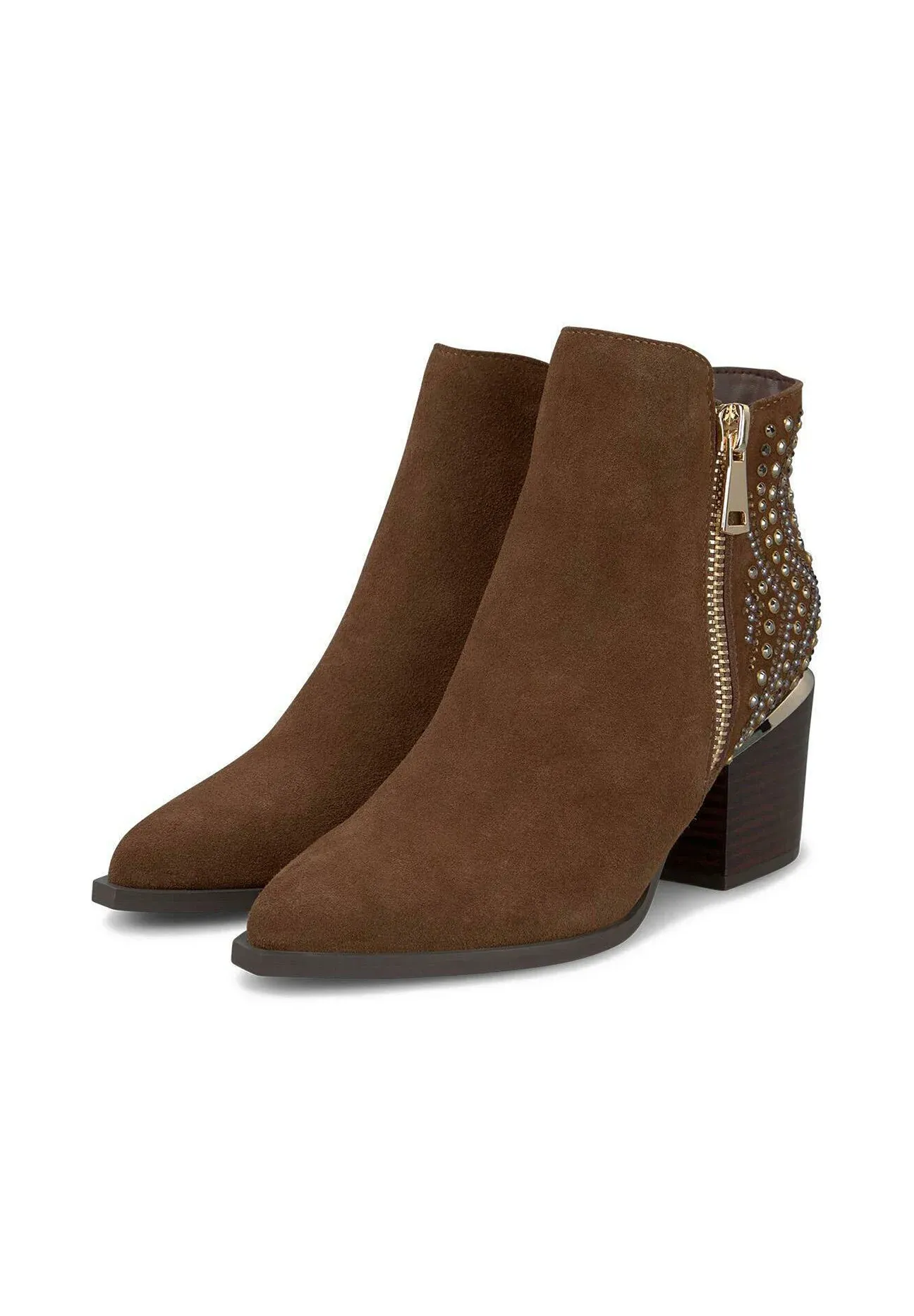 Alma En Pena Bottes Texanes Motard à Bout Pointu et Fermeture Éclair Camel