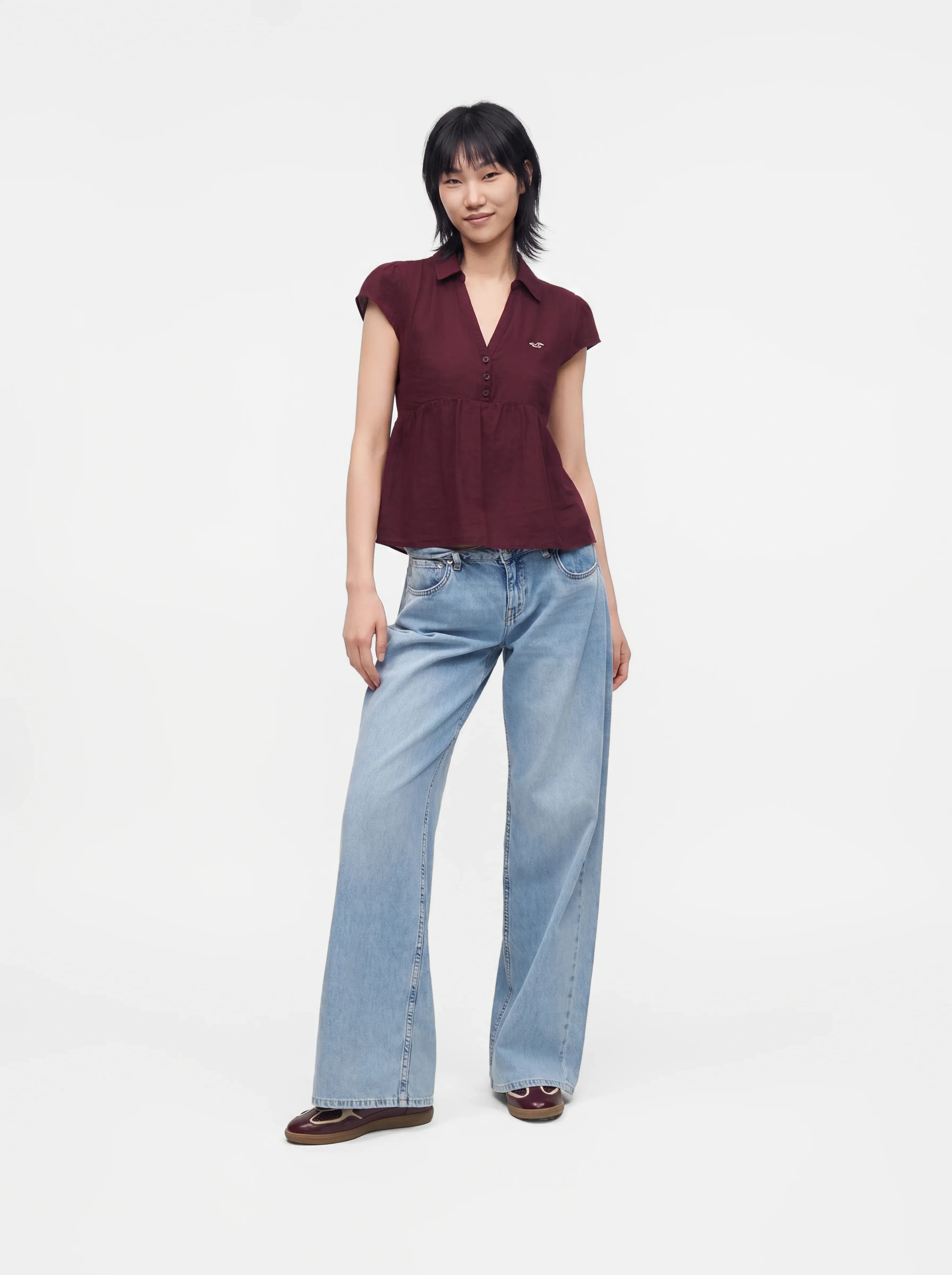 Hollister Co Icon Babydoll Shirting Camicetta Bordeaux