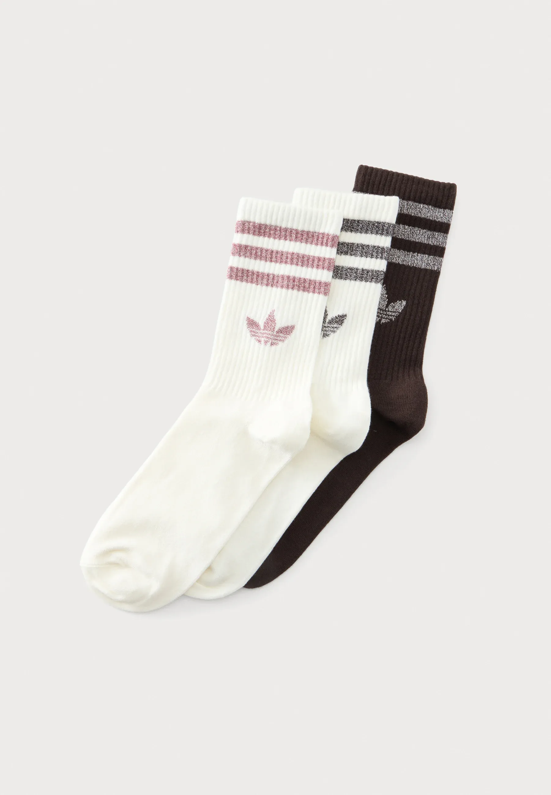 Chaussettes Adicolor Glitter Crew Unisexe 3 Pièces, 3 Paquets, Calze Off White/Dark Brone
