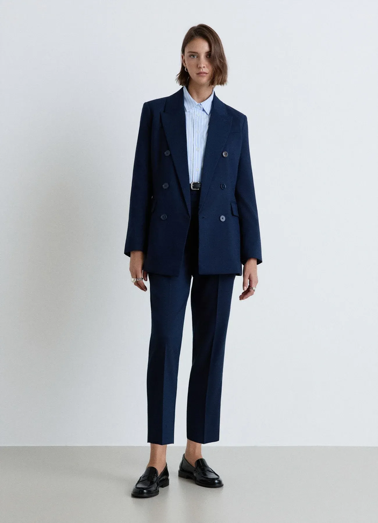 Pantalon Long Calliope Tissu Uni Chino Bleu Nuit