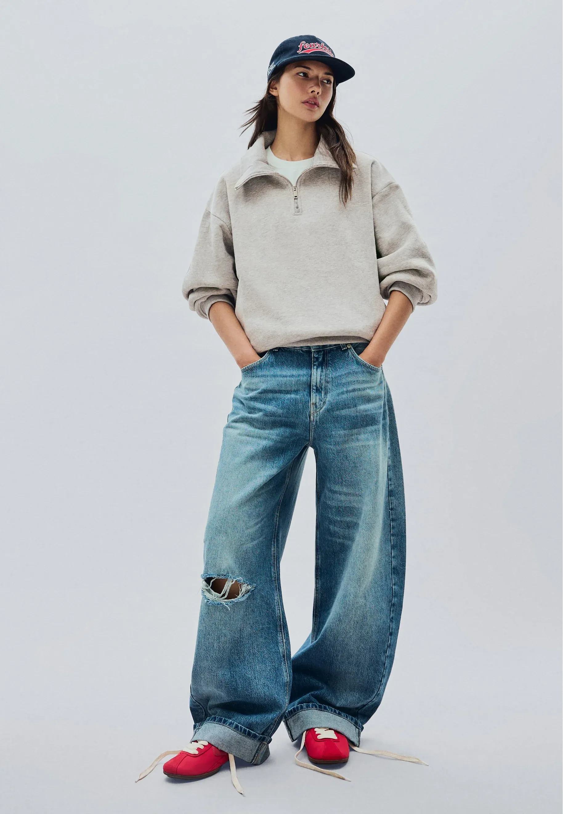 Sweat à col montant avec fermeture éclair Bershka - Felpa - gris foncé