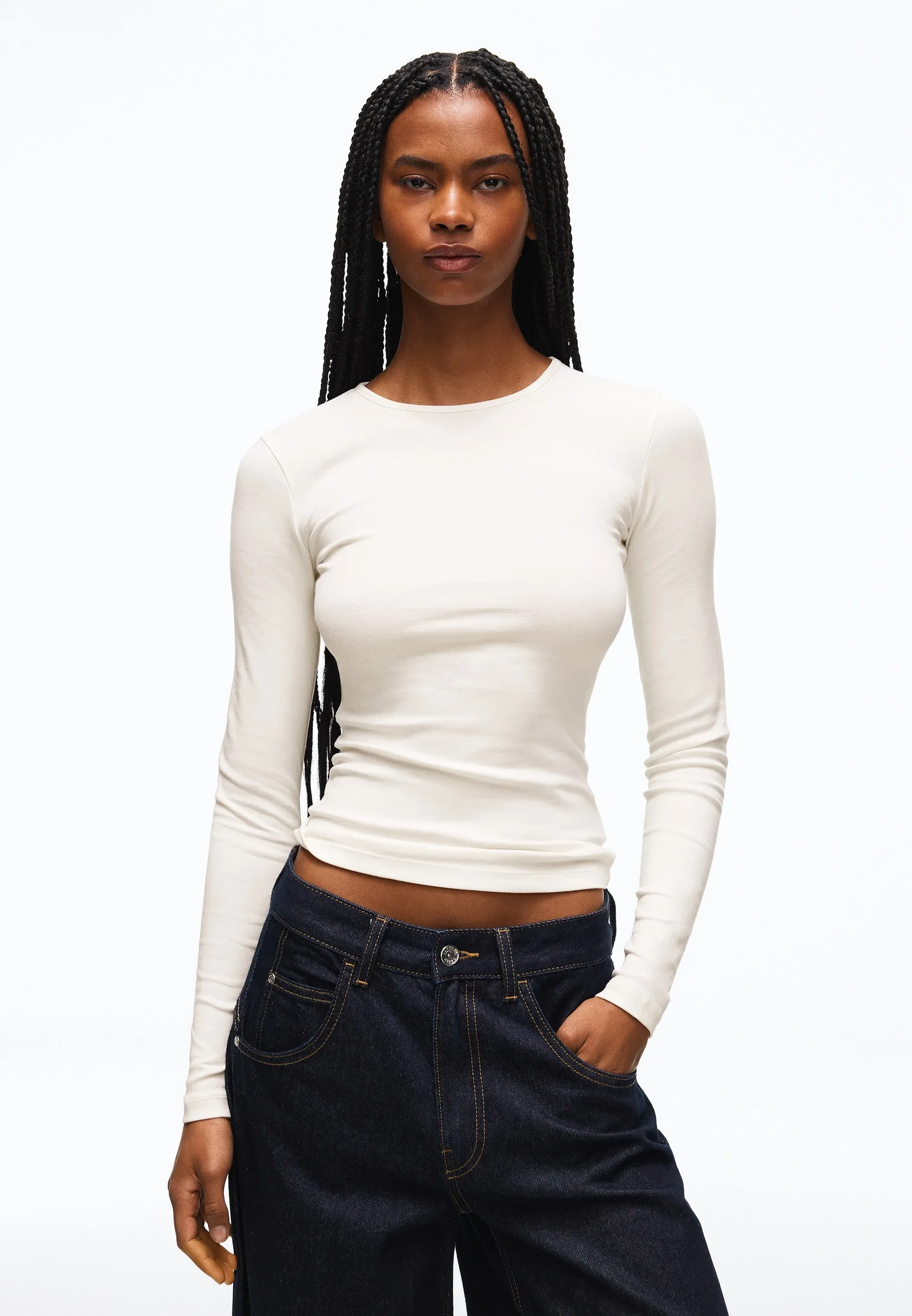 Bershka T-shirt à manches longues col rond Maglietta a manica lunga bianco