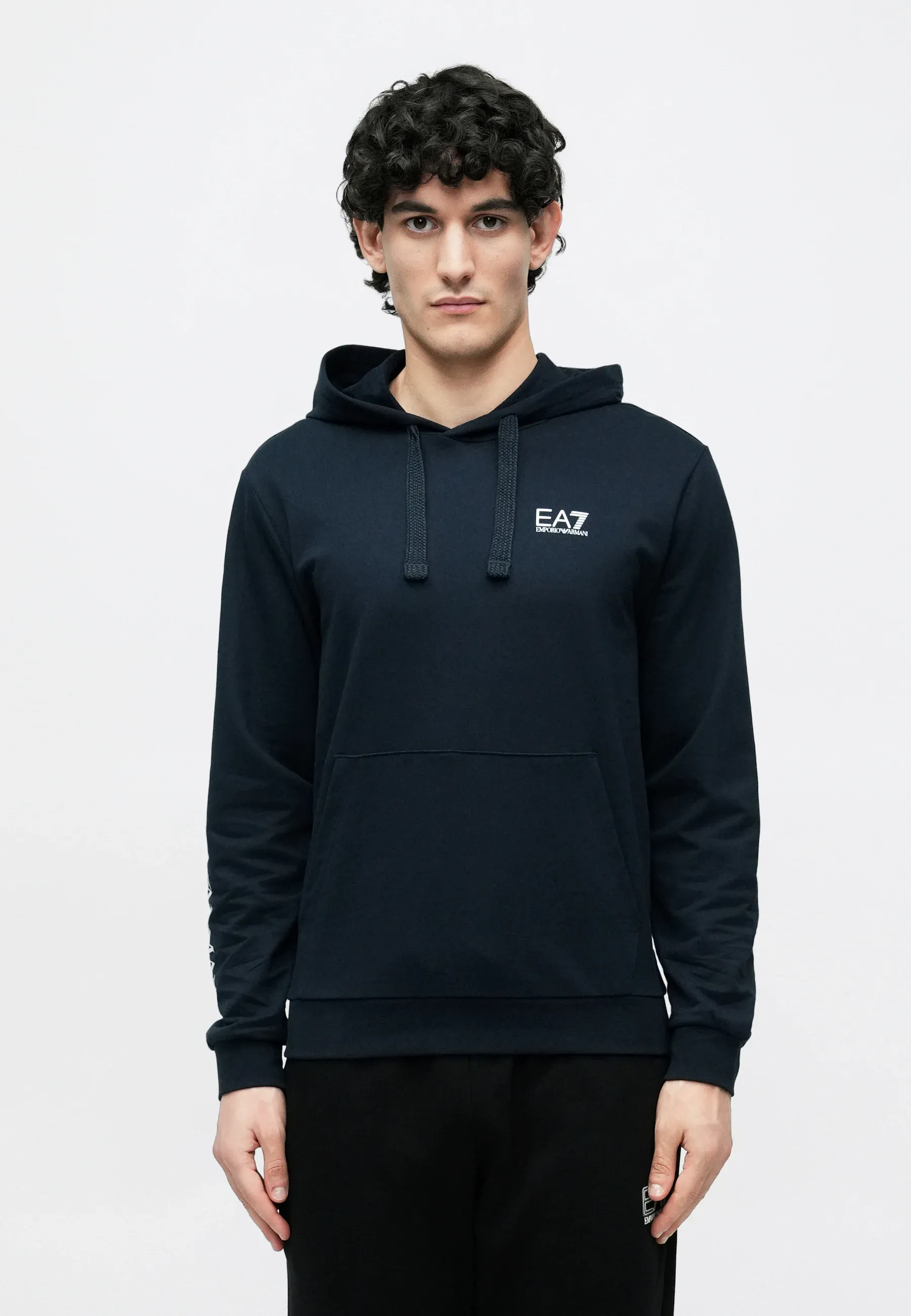 Ea7 Emporio Armani Train Logo Series Extended Logo Felpa Con Cappuccio Bleu/blanc