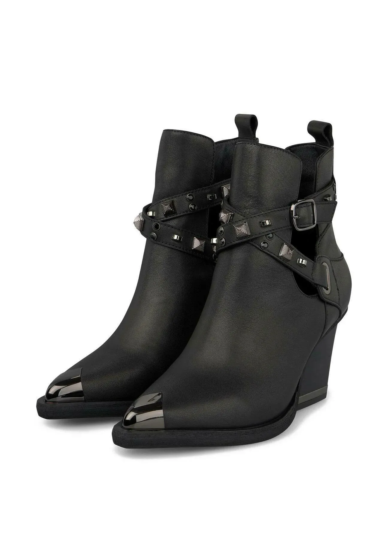 Alma En Pena Bottes à talon aigu avec bout pointu et sans fermeture, style texan biker, noir