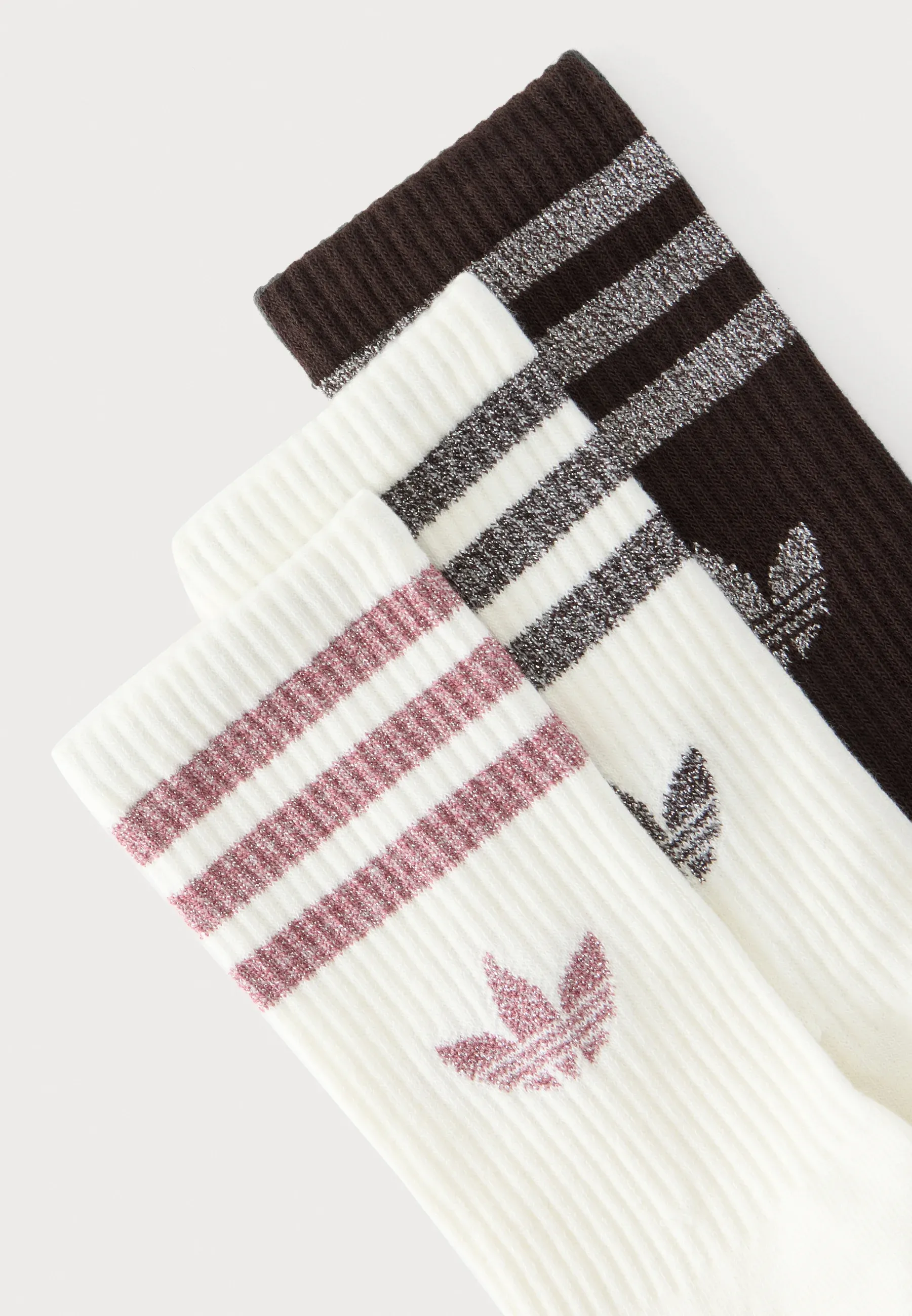 Chaussettes Adicolor Glitter Crew Unisexe 3 Pièces, 3 Paquets, Calze Off White/Dark Brone