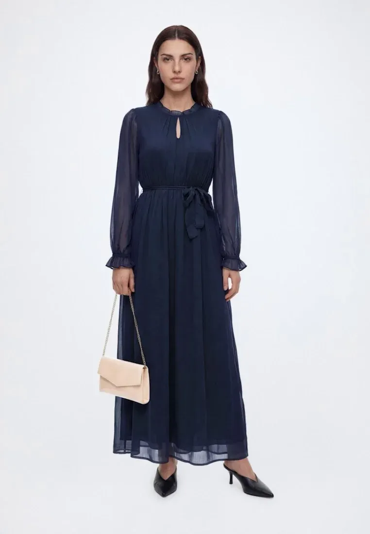 Vero Moda Vmbelle Detail Ankle Dress Robe Longue Bleu Marine Blazer