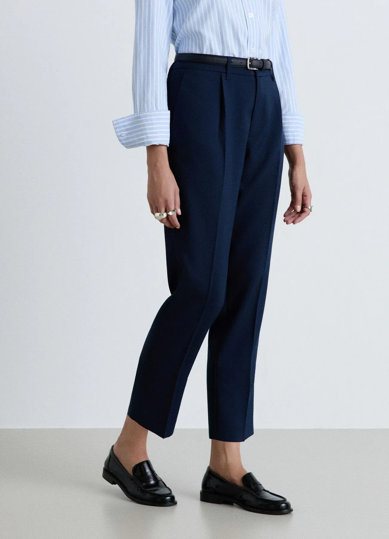 Pantalon Long Calliope Tissu Uni Chino Bleu Nuit
