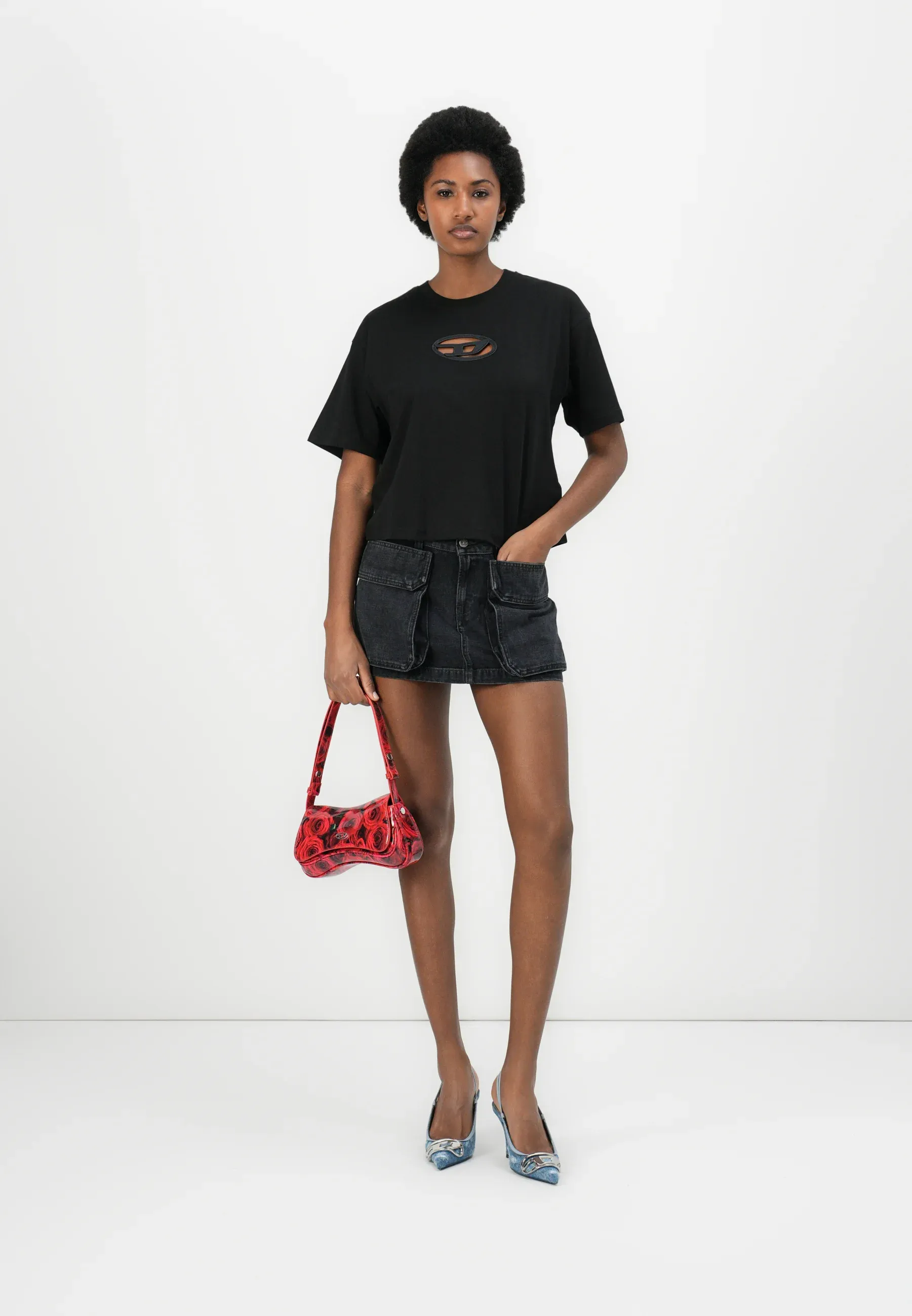 T-shirt Crop Diesel à imprimé Noir