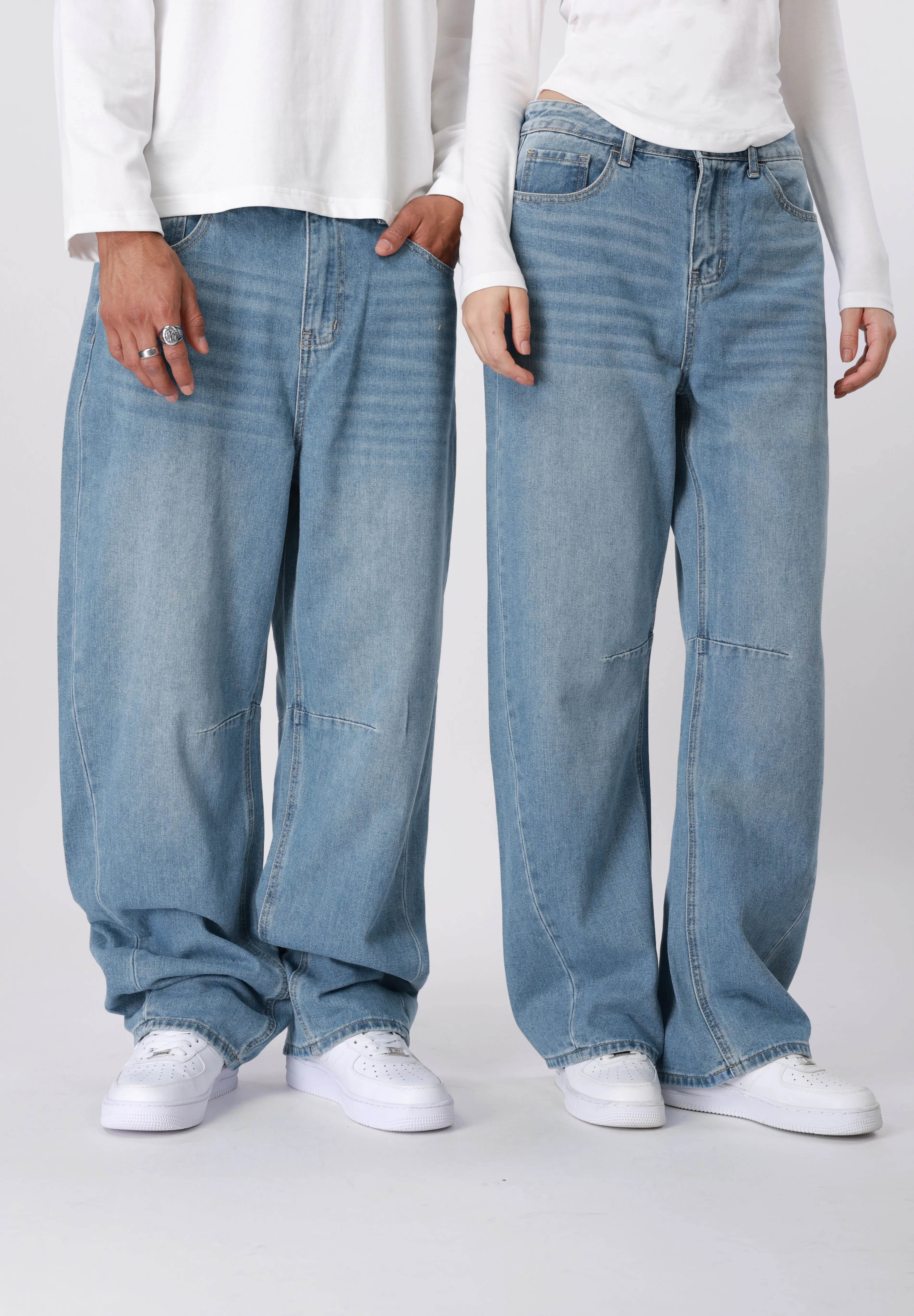 Yourturn Jeans Unisexe A Sigarette Bleu Denim