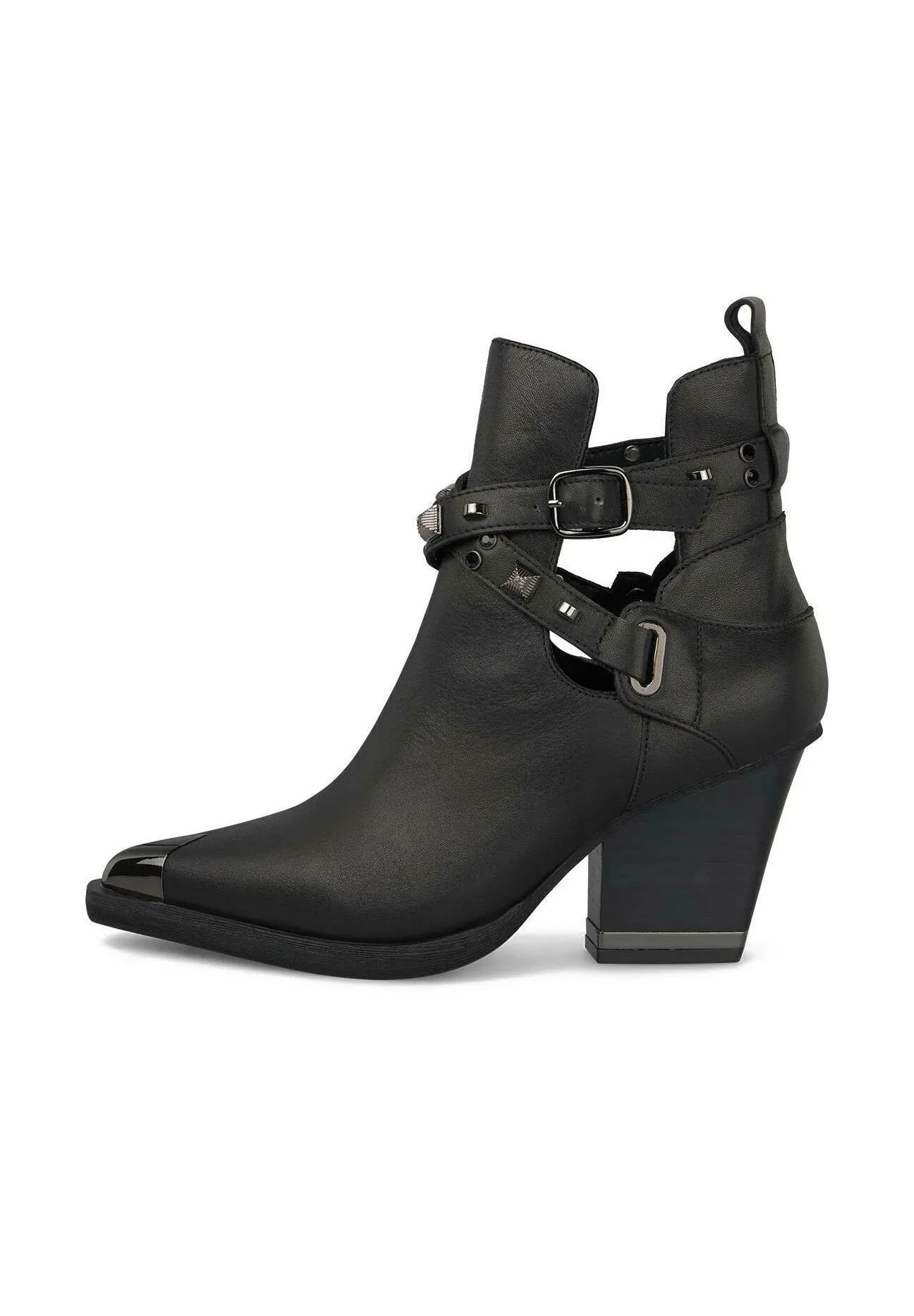 Alma En Pena Bottes à talon aigu avec bout pointu et sans fermeture, style texan biker, noir