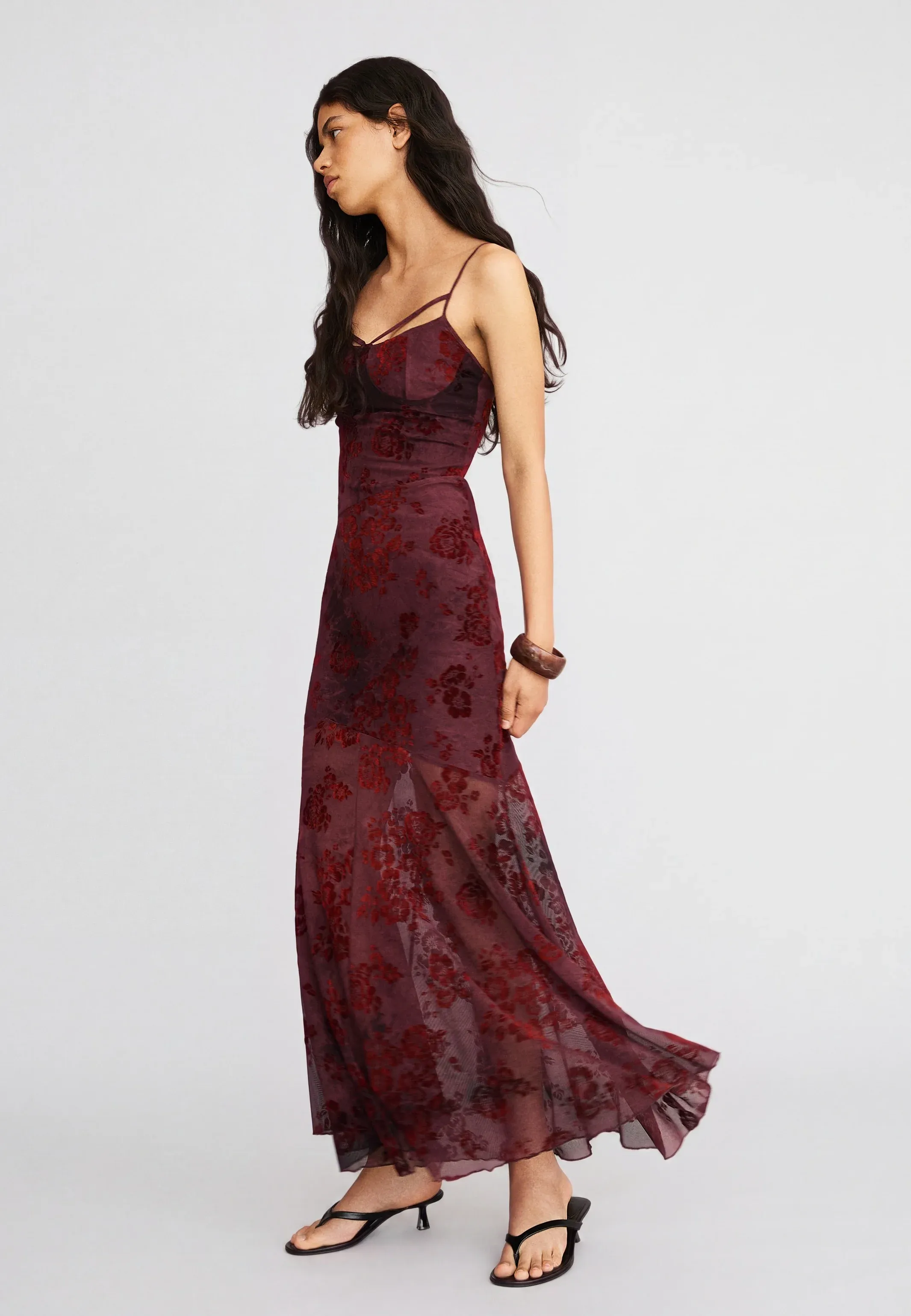 Robe à bretelles en tulle midi Bershka - Vêtements pour occasions spéciales - brun foncé