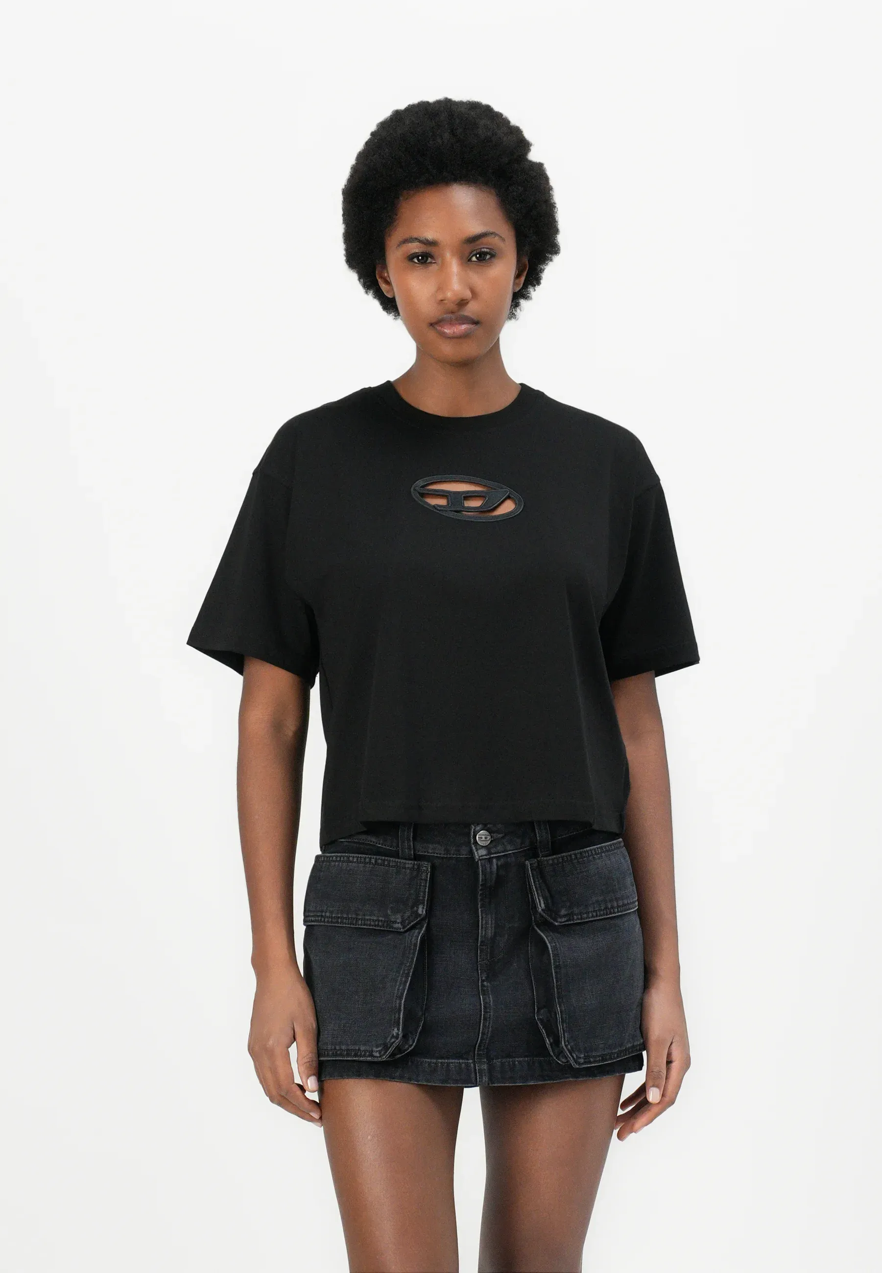 T-shirt Crop Diesel à imprimé Noir