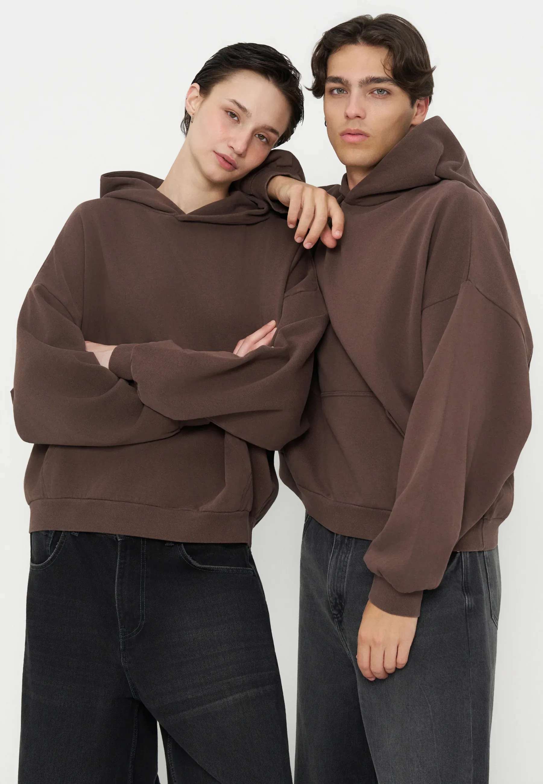 Yourturn Fleece à capuche unisexe brun foncé lavé