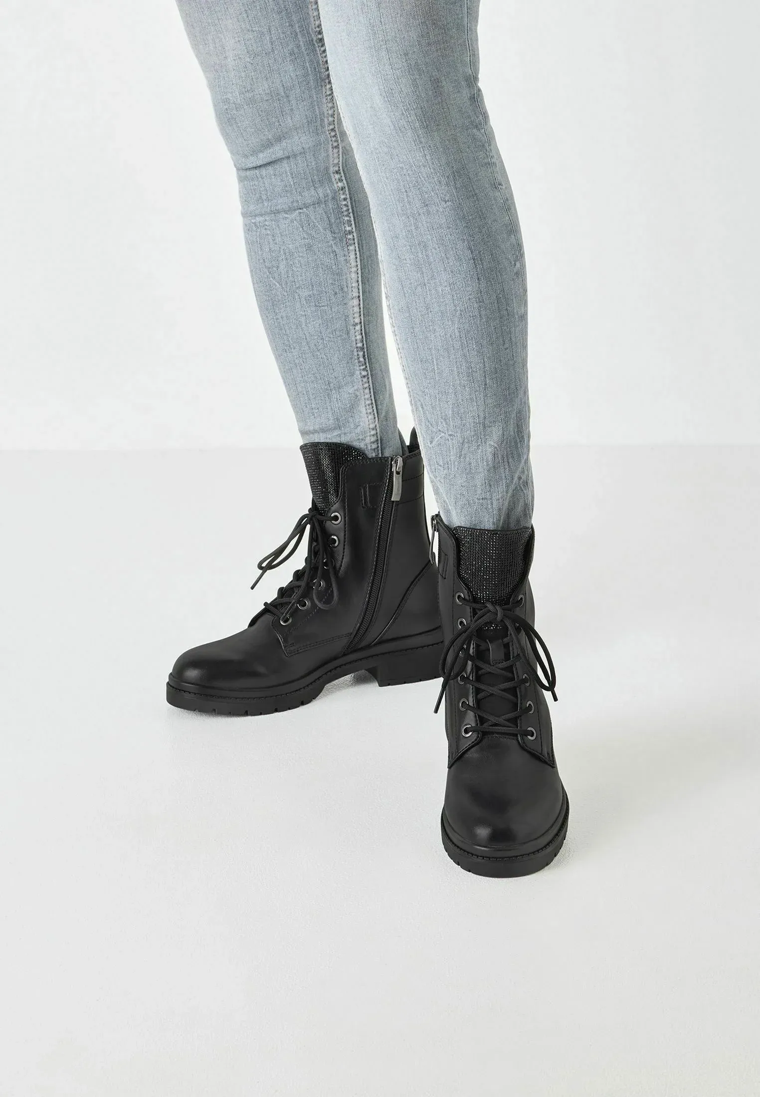 Tamaris Mit Touch It Bottes à talon compensé à lacets Noir Glam