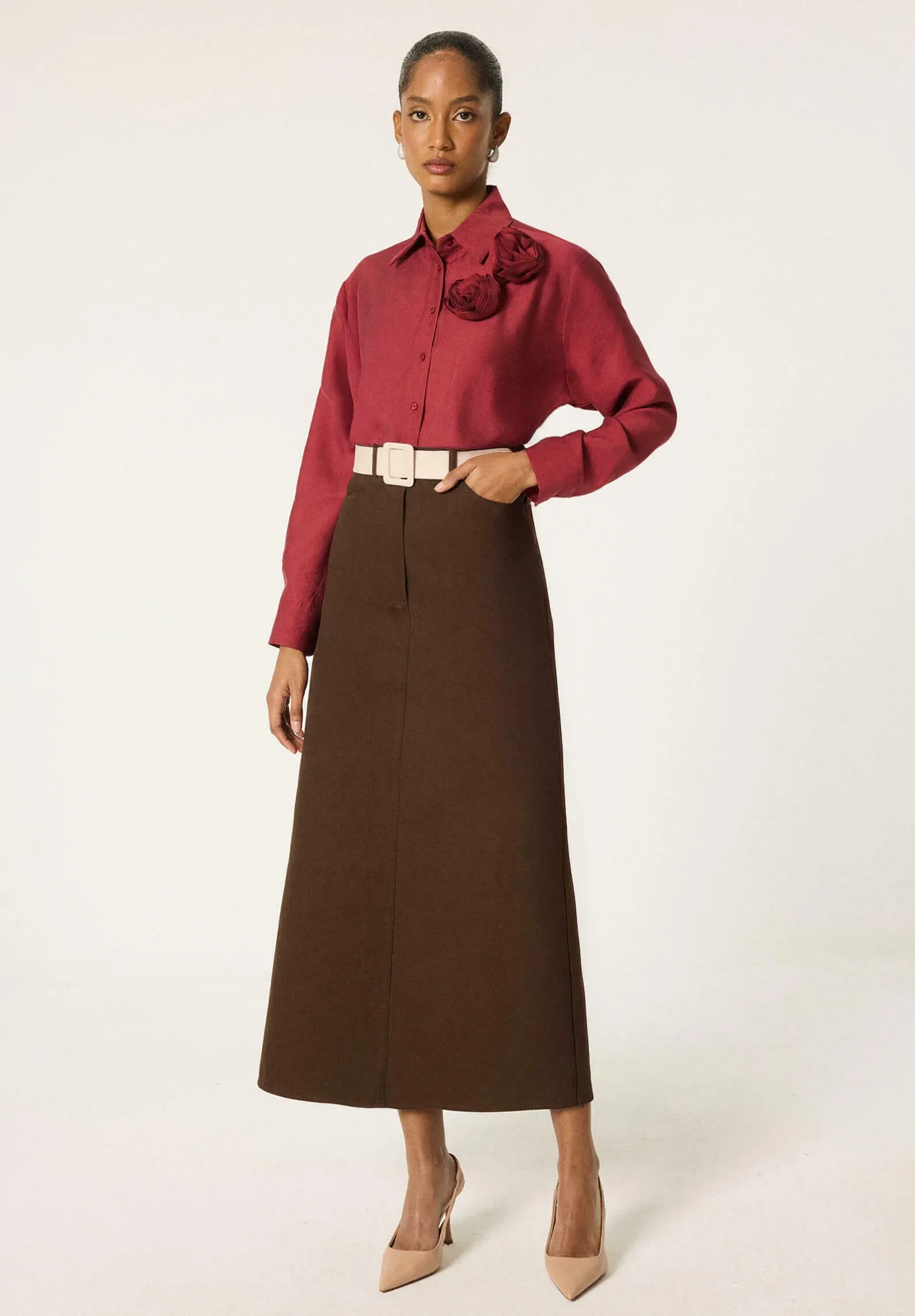 Chemise Touché Privé à Détail Rose - Camicia - bordeaux