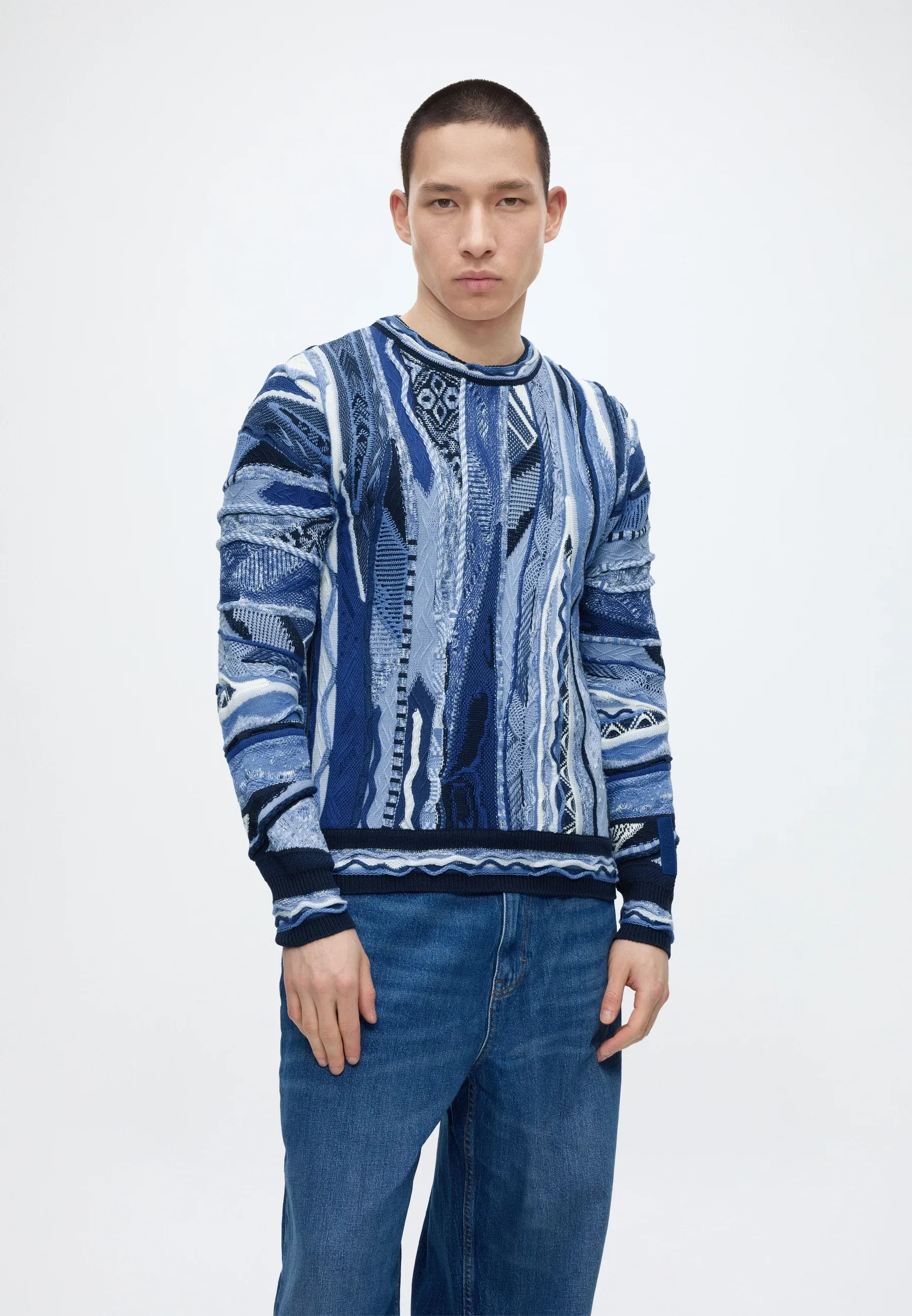 Carlo Colucci Pull 3D Tricot Bleu Multicolore