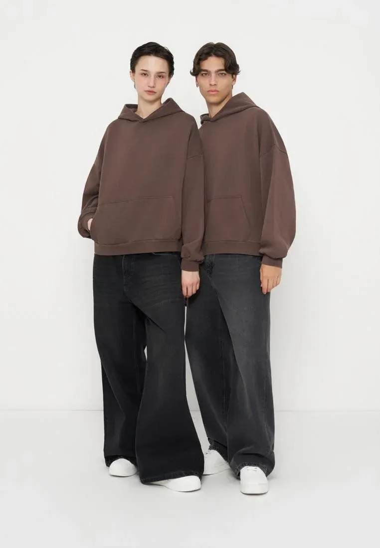 Yourturn Fleece à capuche unisexe brun foncé lavé
